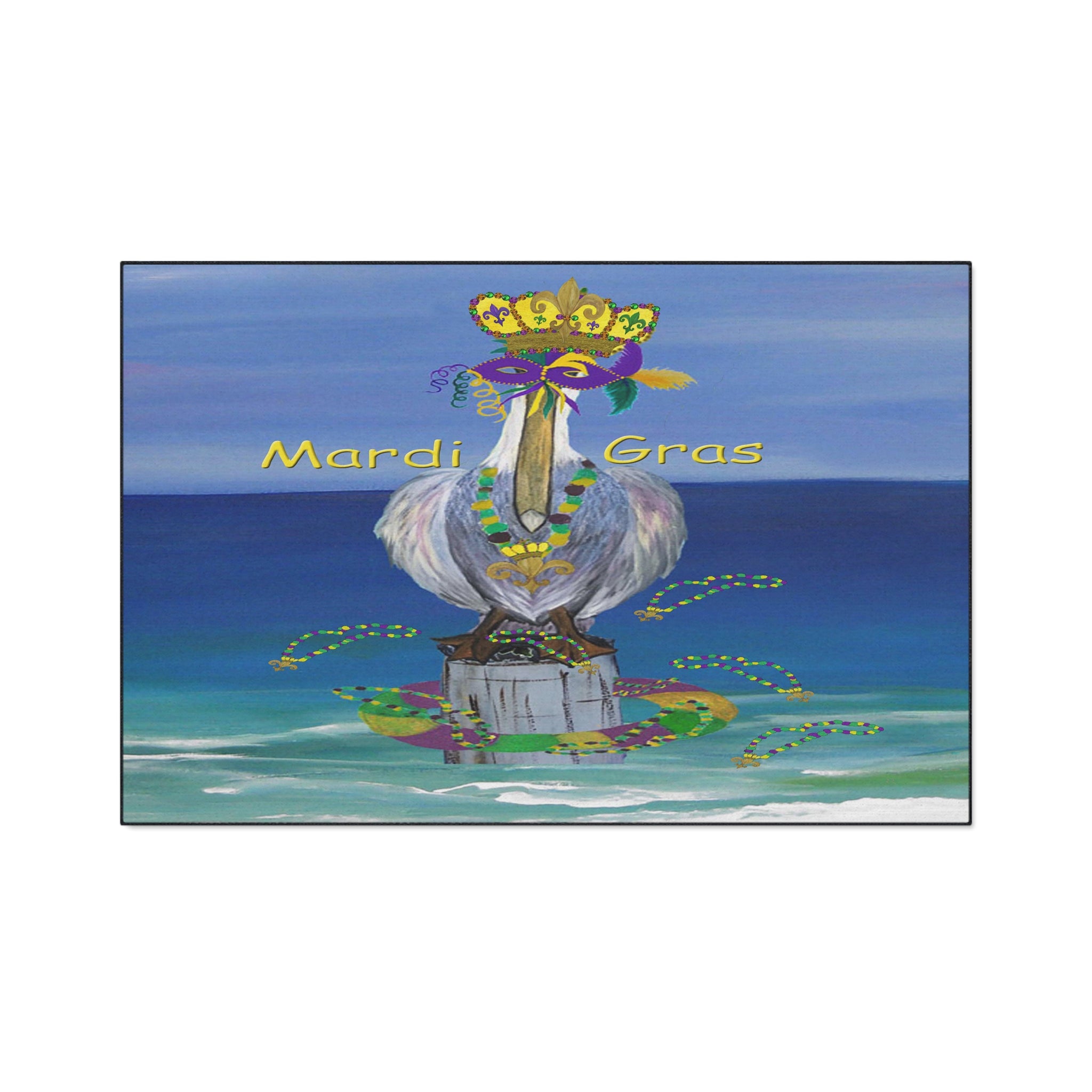 Mardi Gras Crowned Pelican Beach Heavy-Duty Floor Mat