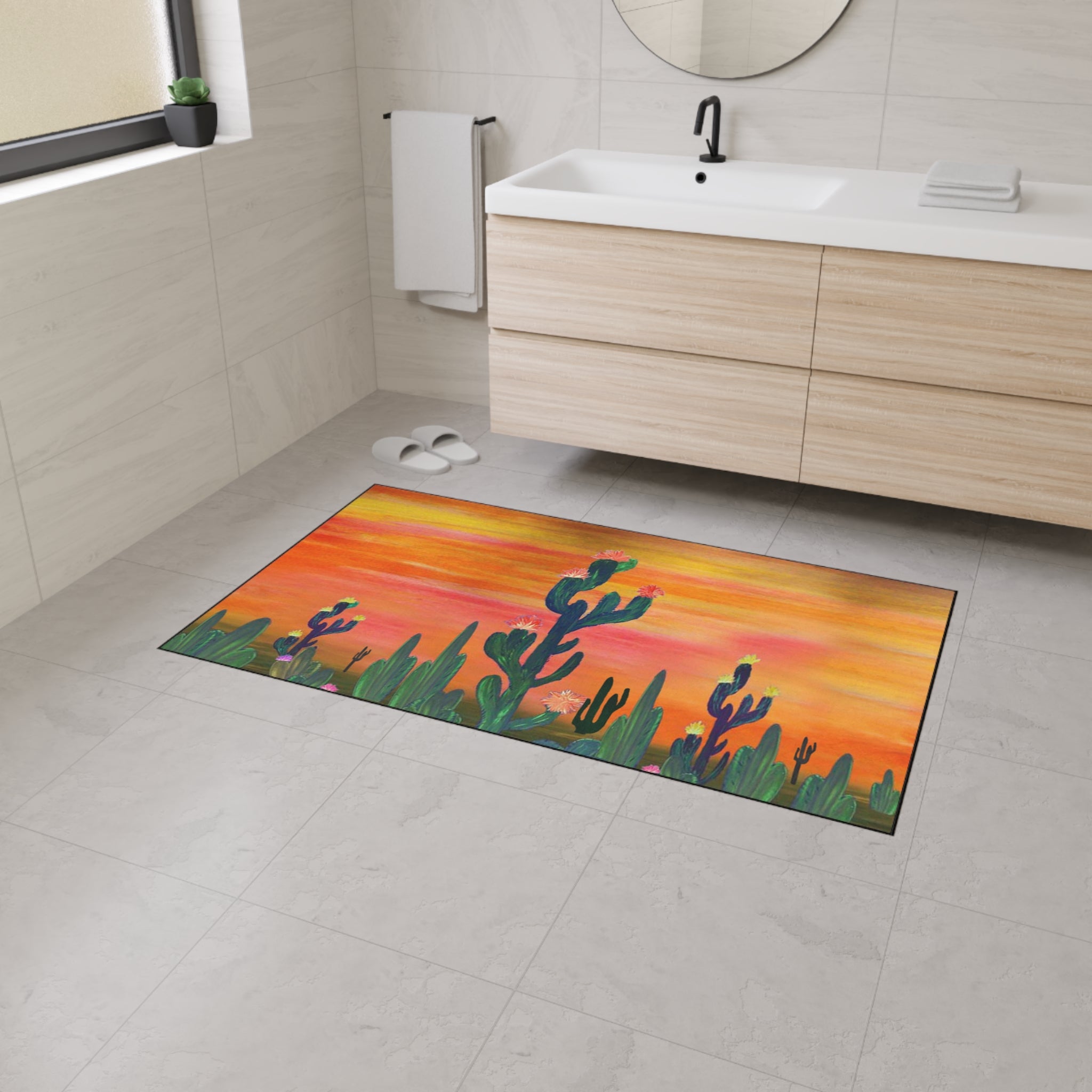 Desert Sunset Cactus Flowers Floor Mat