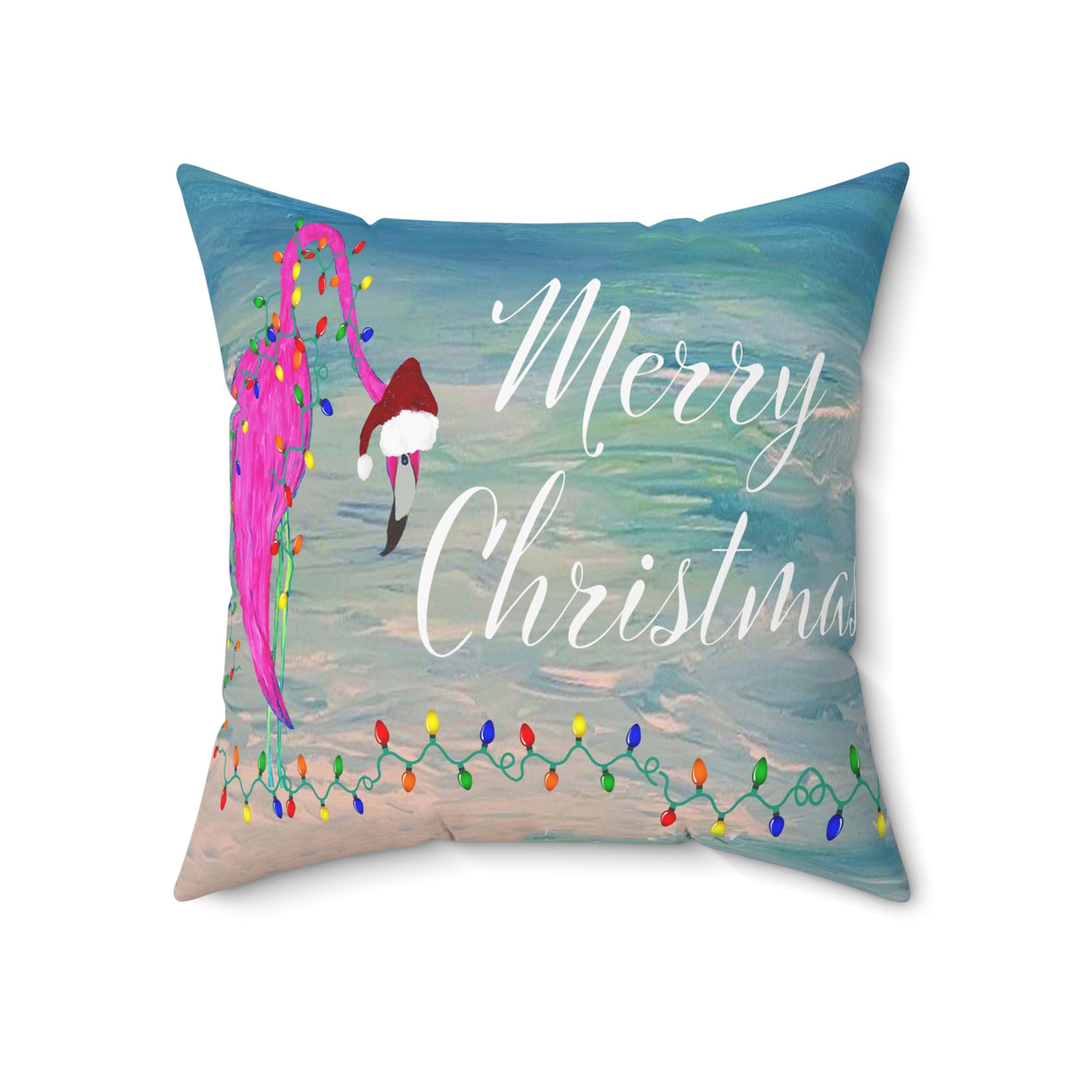 Tropical flamingo and Holiday lights clearwater beach Spun Polyester Square Pillow