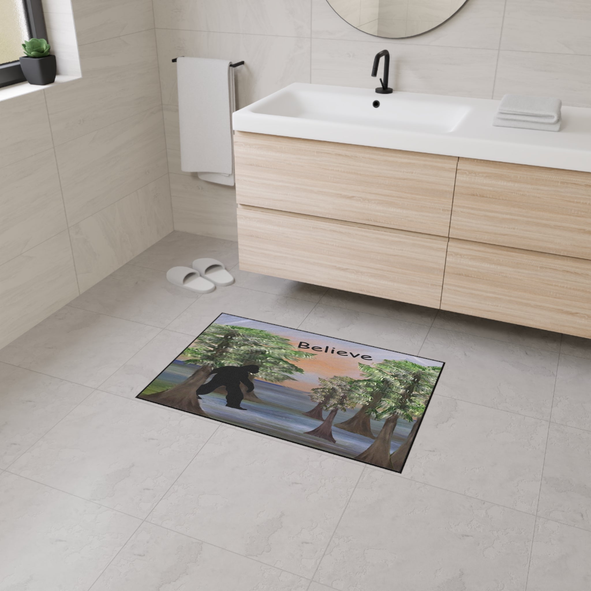 Believe Bigfoot Floor Mat Sashquash Swamp funny rug