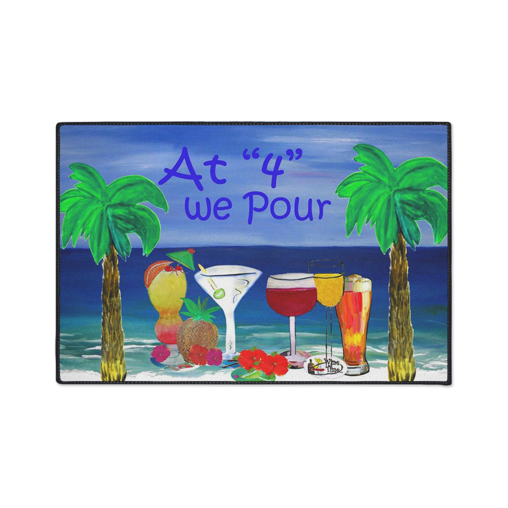 Heavy Duty Floor Mat — "At '4' We Pour" Tropical Cocktail Beach Doormat