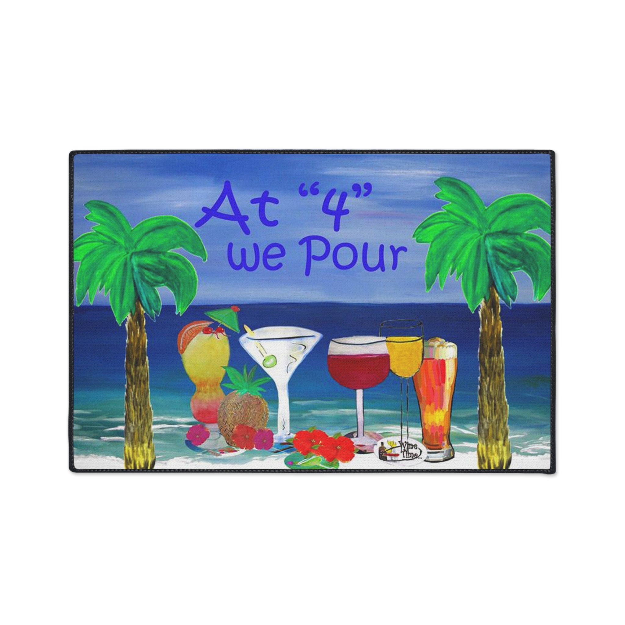 Heavy Duty Floor Mat — "At '4' We Pour" Tropical Cocktail Beach Doormat