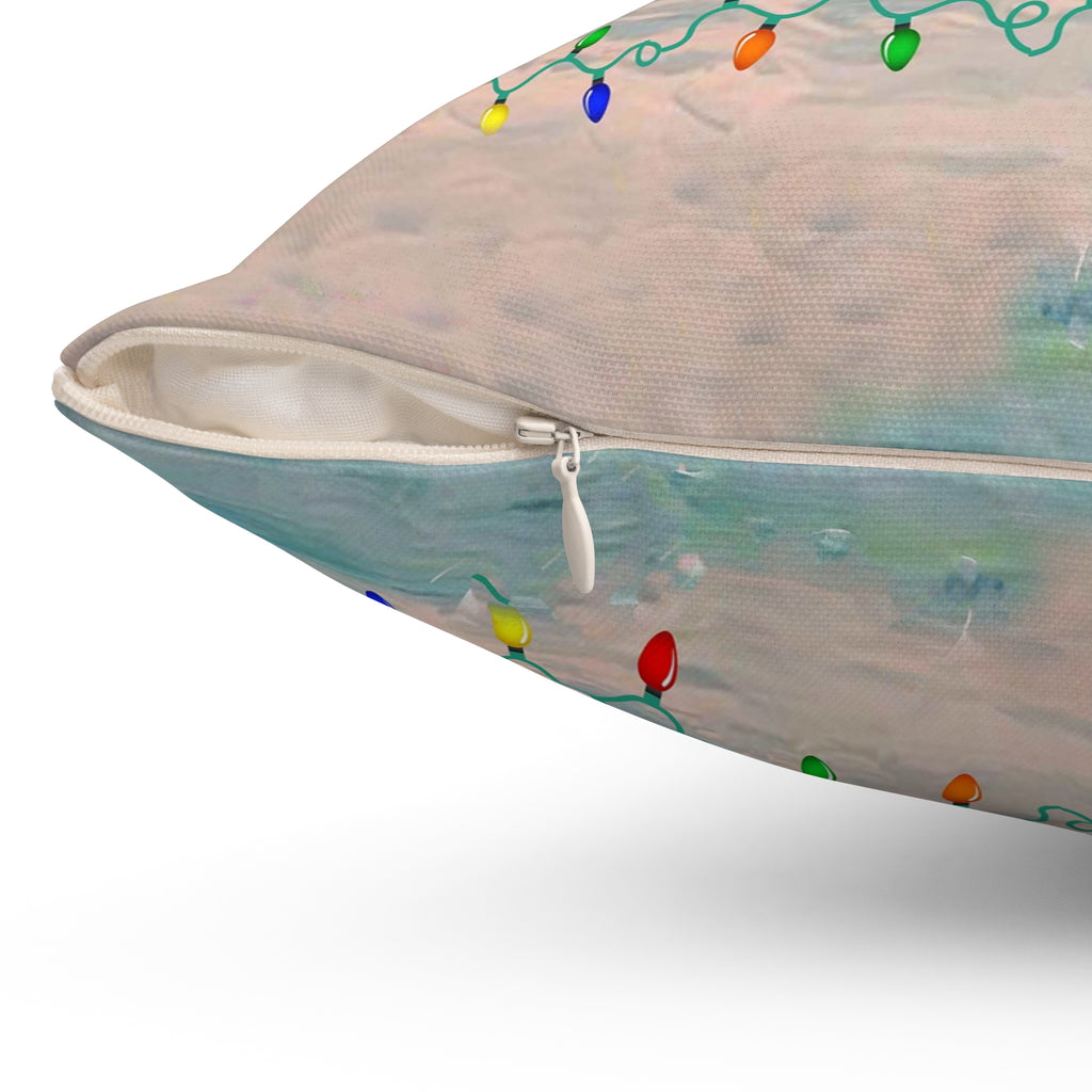 Tropical flamingo and Holiday lights clearwater beach Spun Polyester Square Pillow