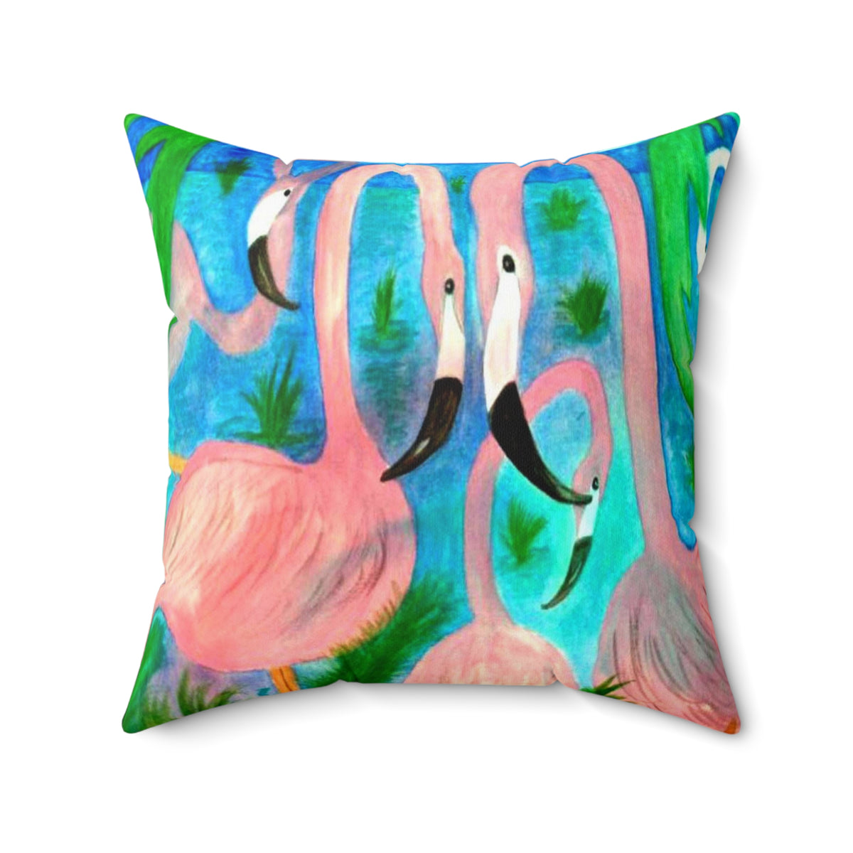 Pink Flamingo Tropical Pillow - Decorative Square Throw Cushion