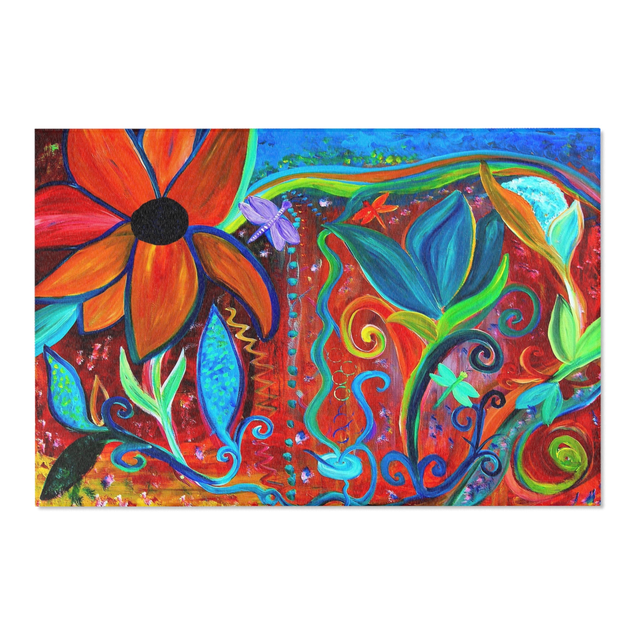 Vibrant Floral Area Rug — Colorful Bohemian Flower Swirl Mat