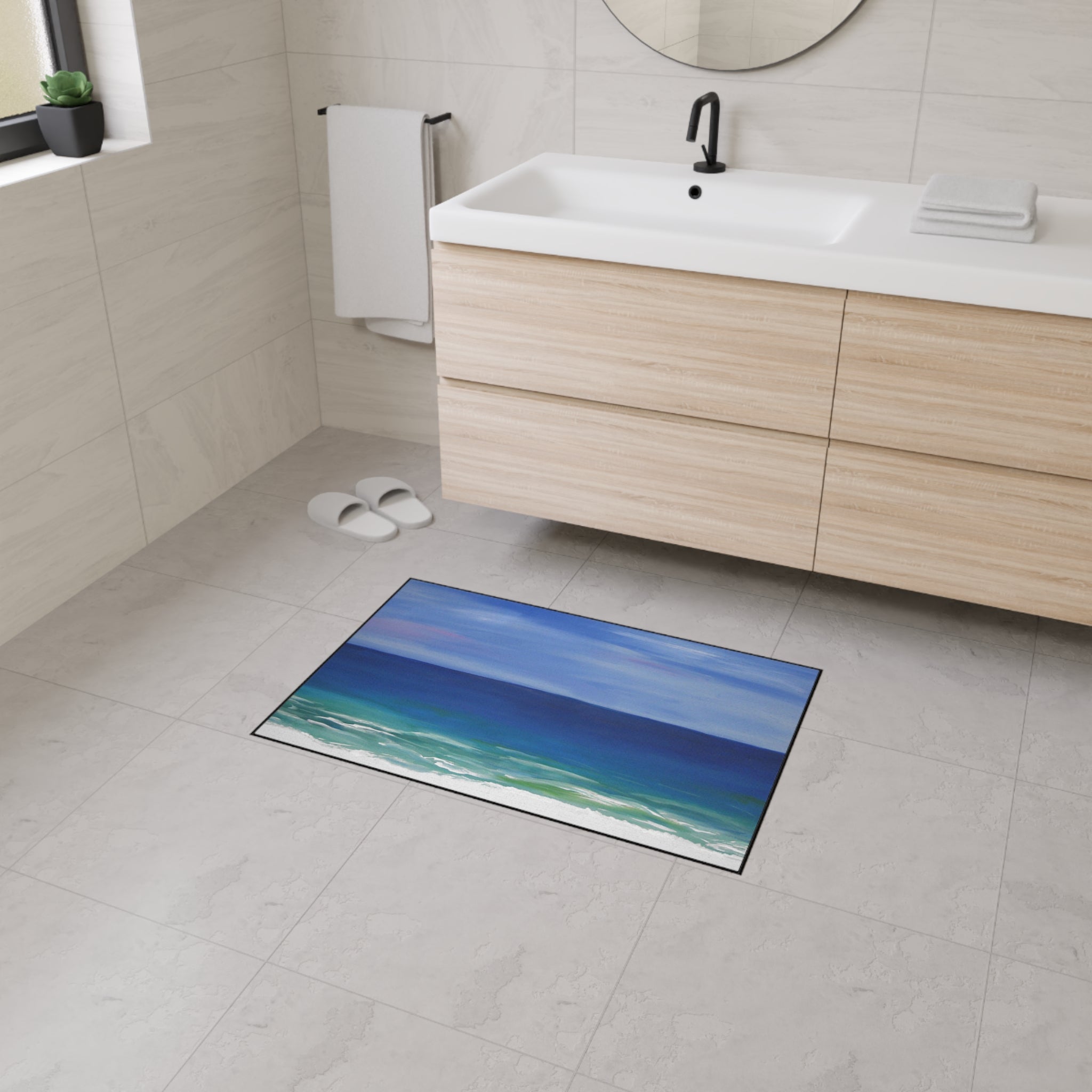 Coastal Beautiful Beach Heavy-Duty Floor Mat — Ocean Beach Seascape Entry Rug