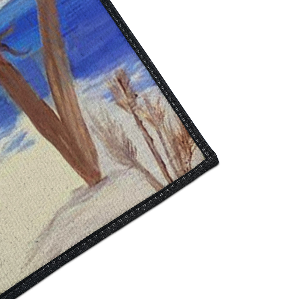 Beach Scene Heavy Duty Floor Mat — Tropical Hammock Palm Tree Doormat