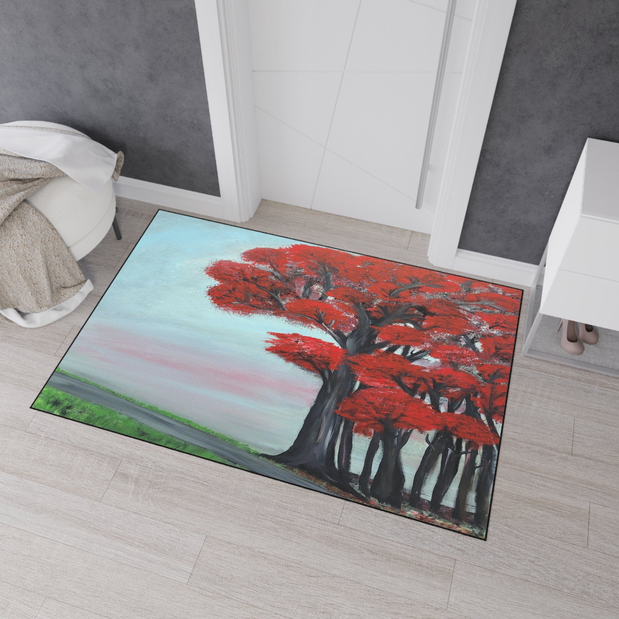 Red Tree Landscape Floor Mat — Durable Heavy-Duty Entry Rug