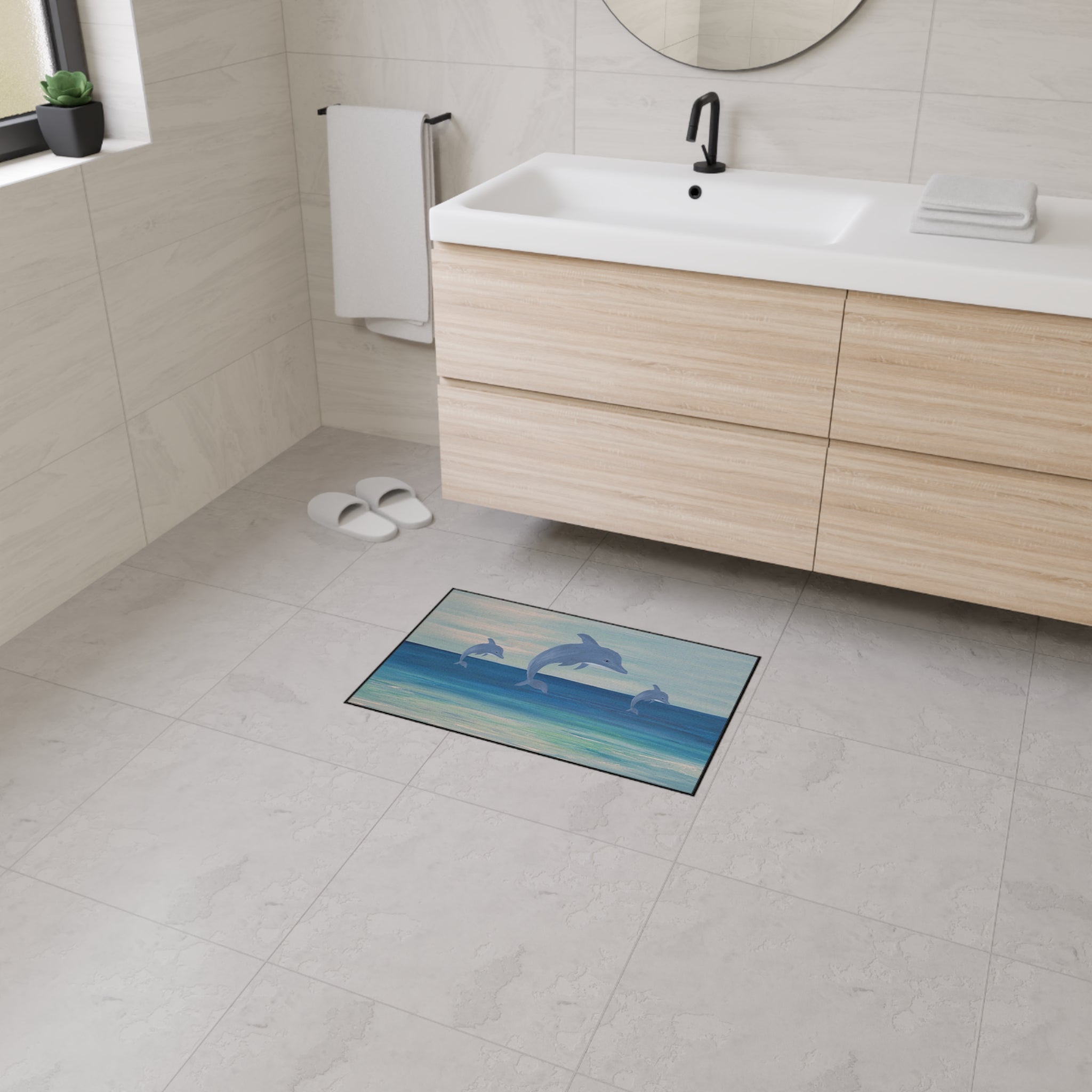 Dolphin Ocean Jump Heavy-Duty Floor Mat Coastal Beach house doormat