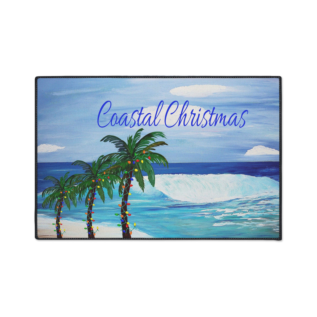 Coastal Christmas Floor Mat — Beach Palm Trees Holiday Doormat