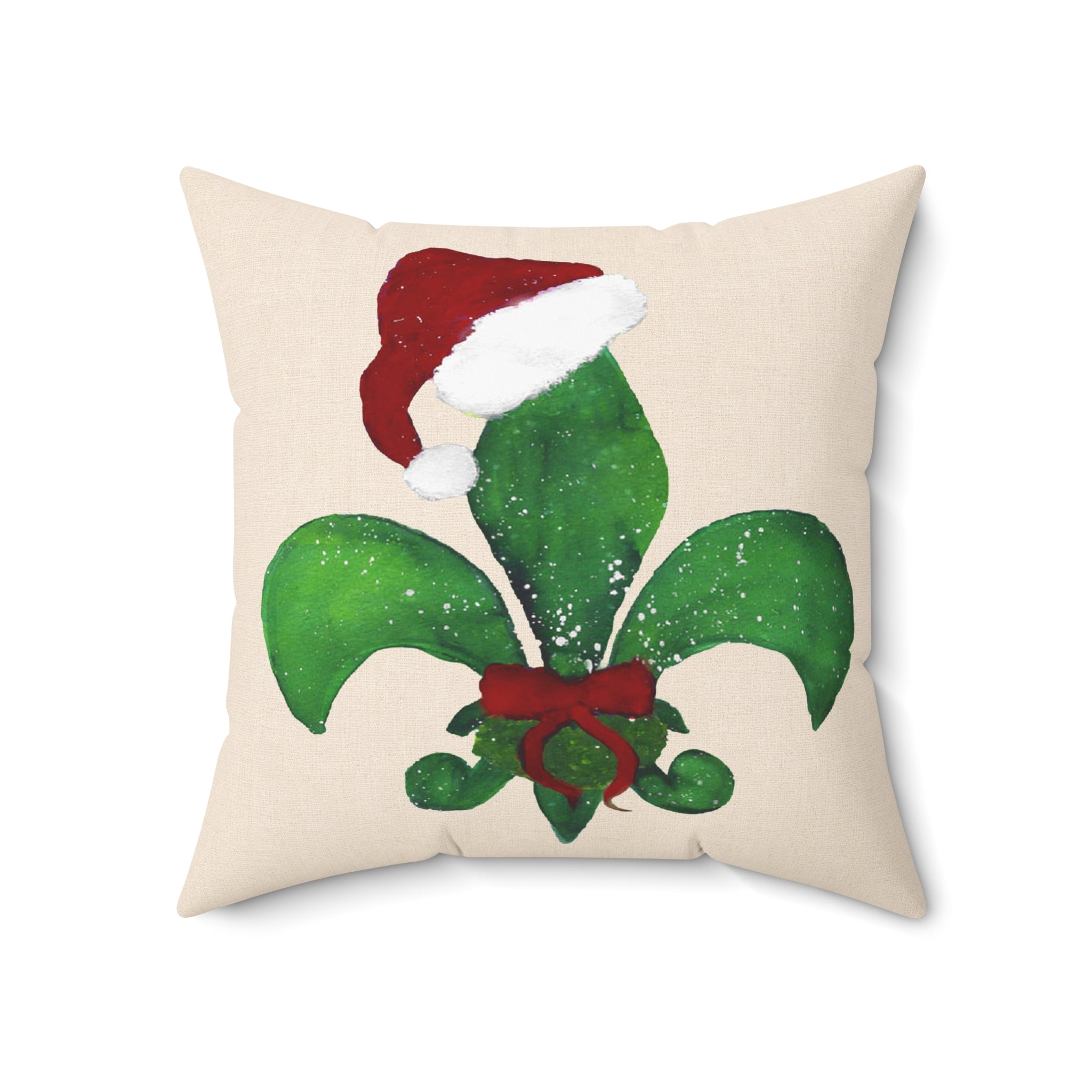 Christmas Fleur‑de‑Lis Decorative Pillow — Santa Hat Holiday Accent