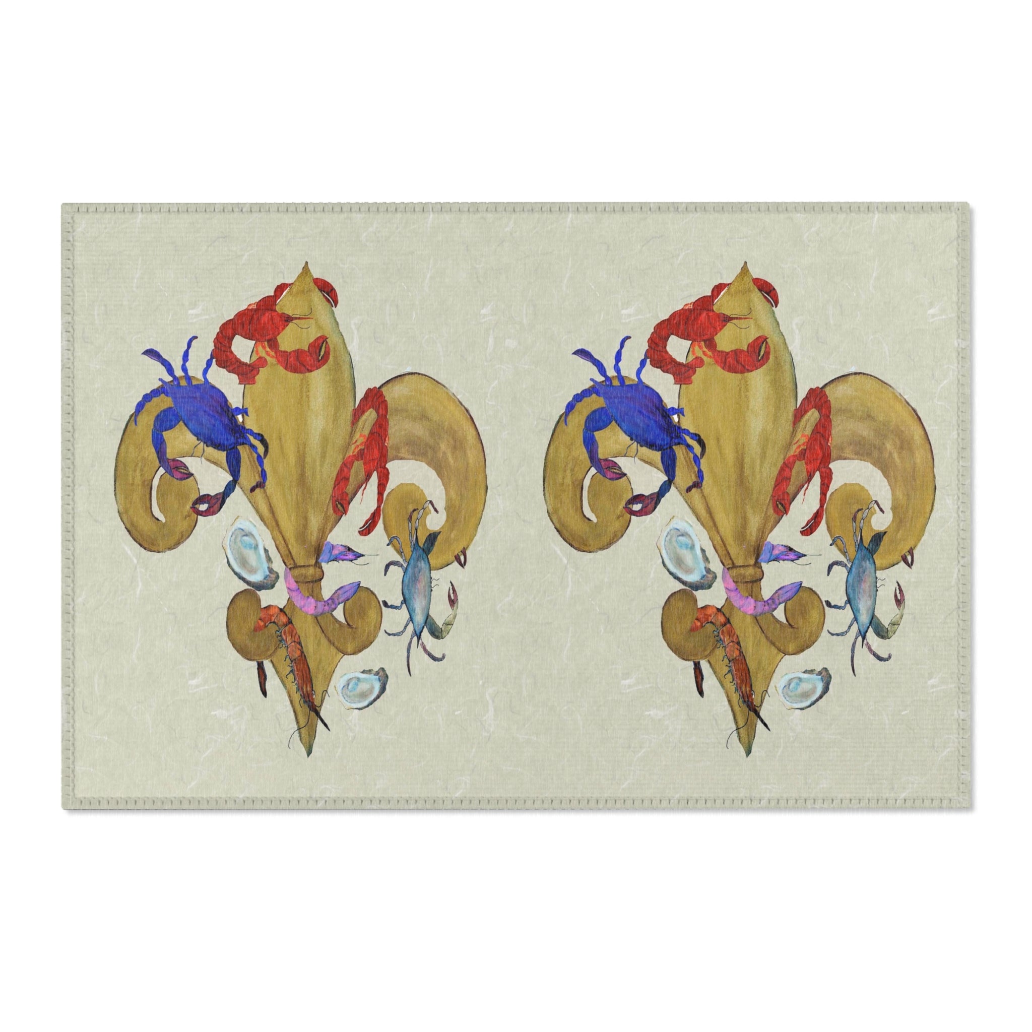 Cajun Fleur-de-Lis Area Rug — Gold with seafood Accents Mat