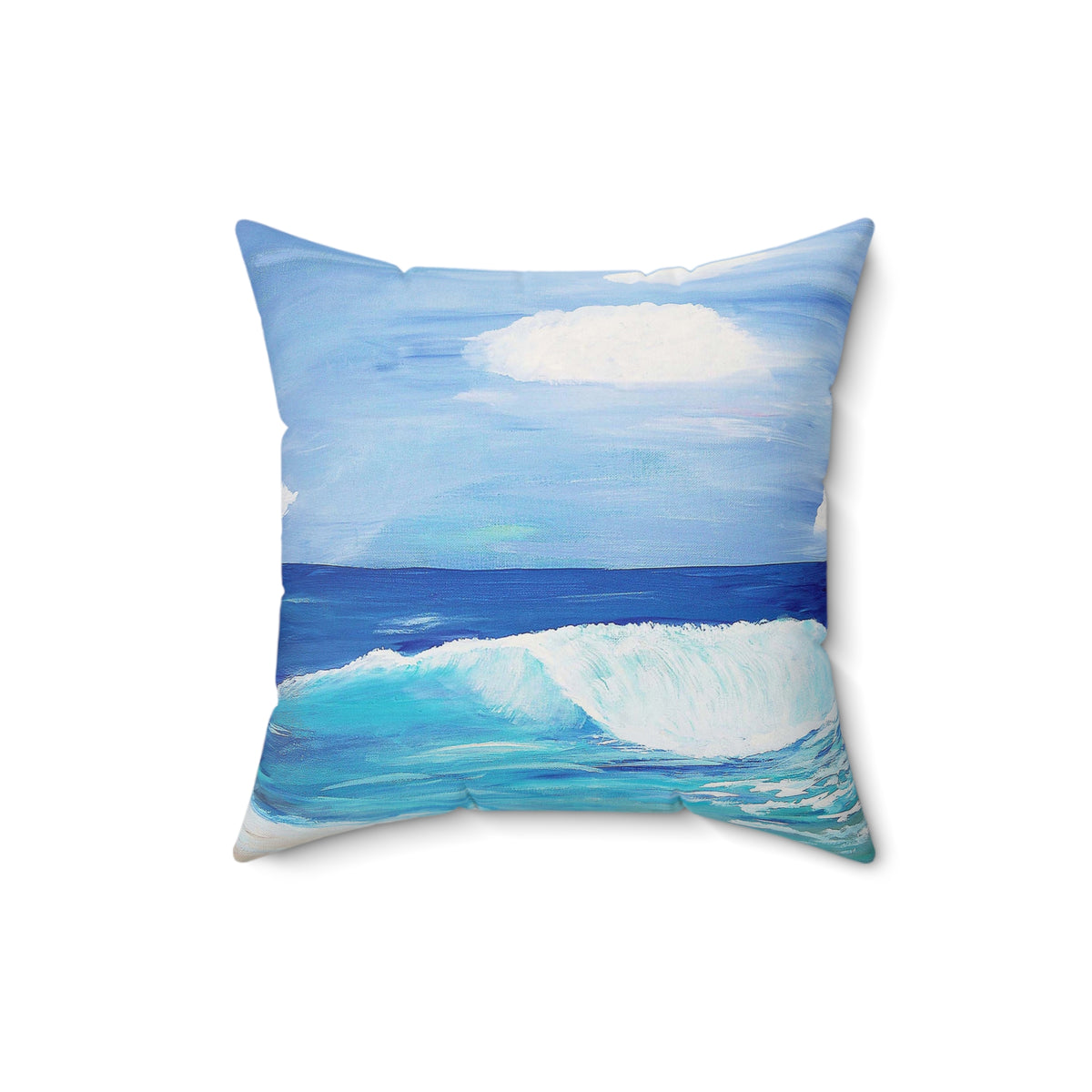 Ocean Wave Throw Pillow — Coastal Blue Beach Art Square Pillow