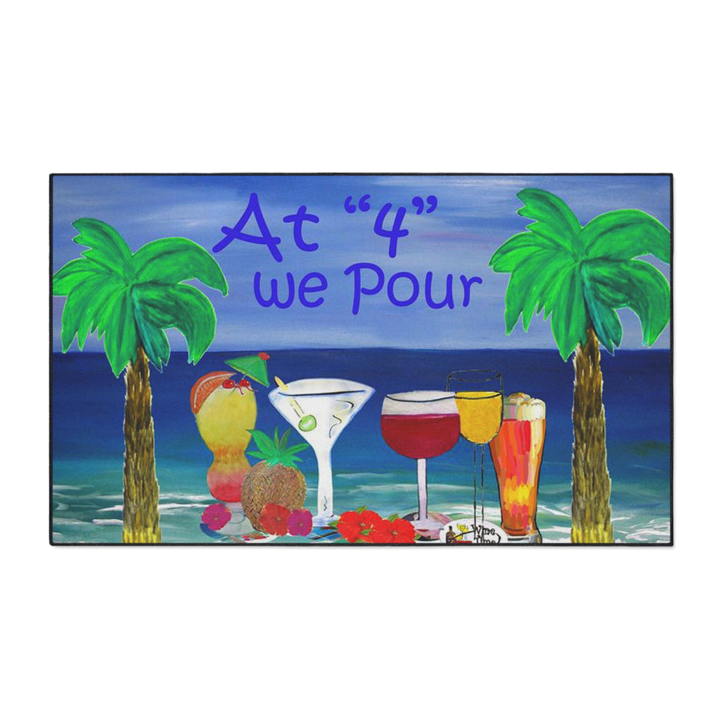 Heavy Duty Floor Mat — "At '4' We Pour" Tropical Cocktail Beach Doormat