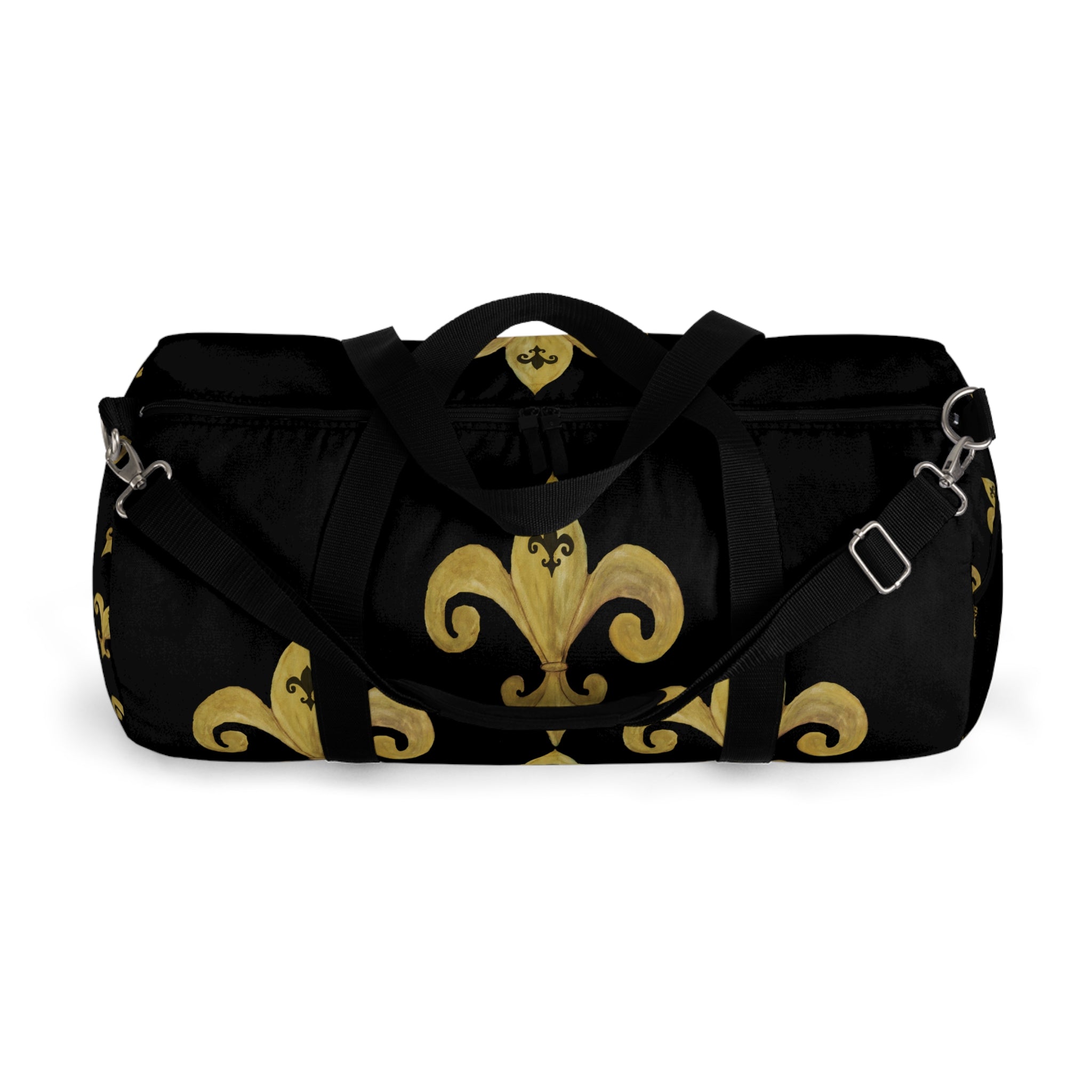 Gold Fleur-de-Lis Pattern Duffel Bag — Elegant Travel & Gym Weekender