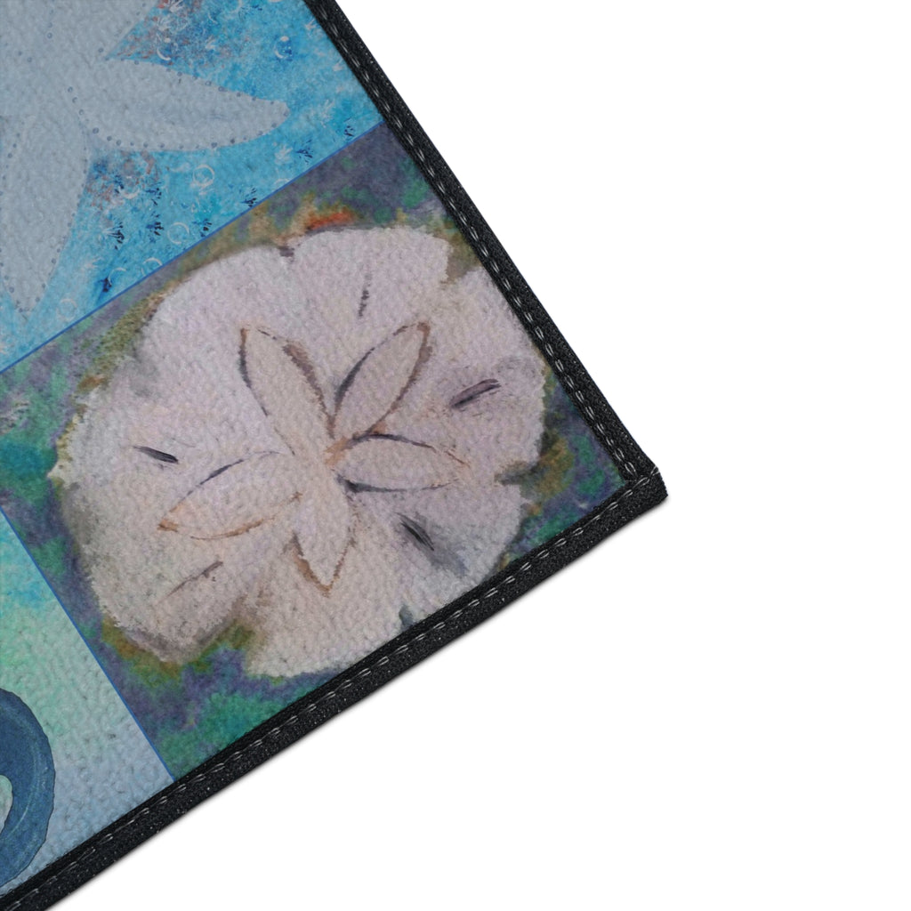 Coastal Sea Life Floor Mat — Seahorse, Starfish & Sand Dollar Rug