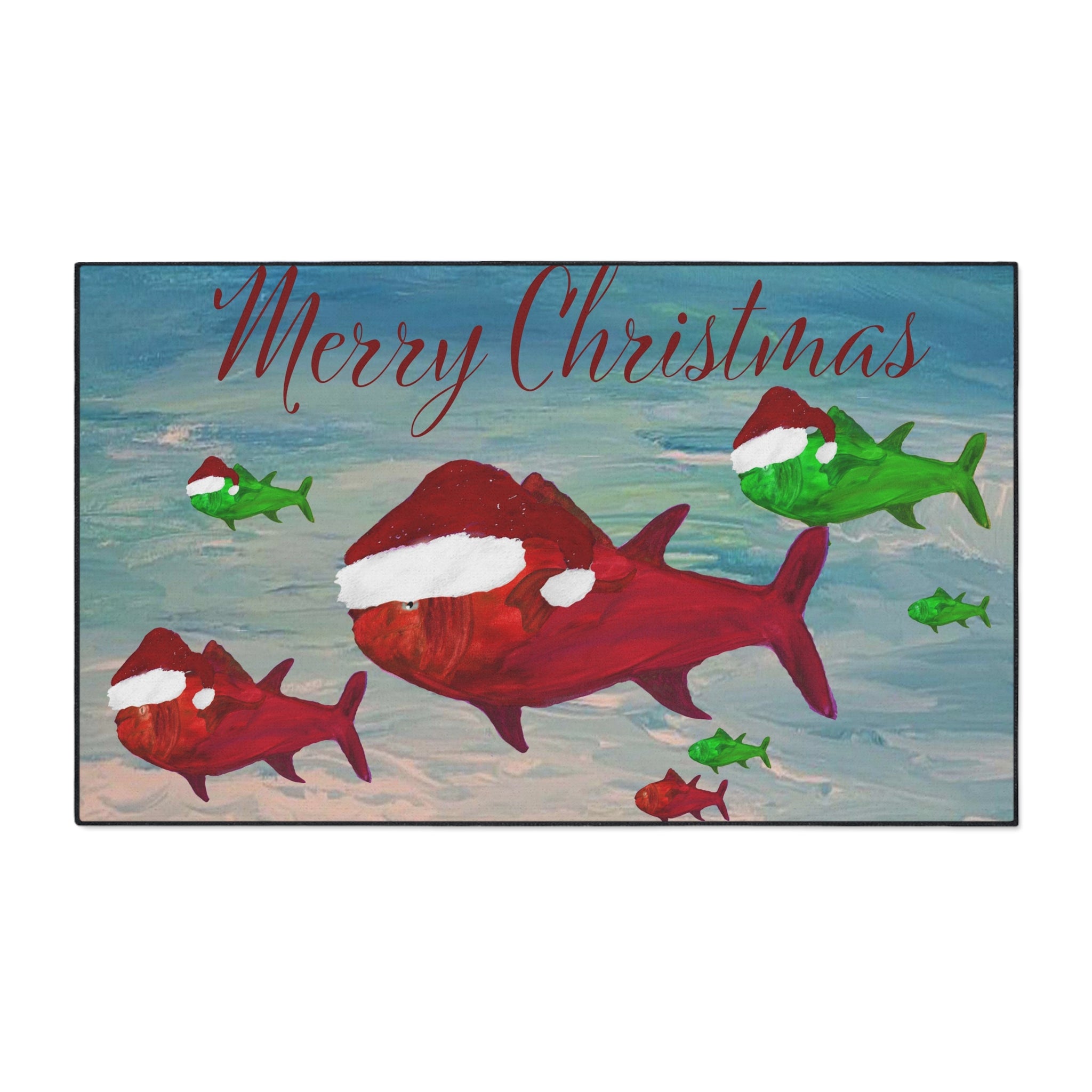 Christmas Fish Floor Mat — Merry Christmas Santa Hat Fish Holiday Door Mat