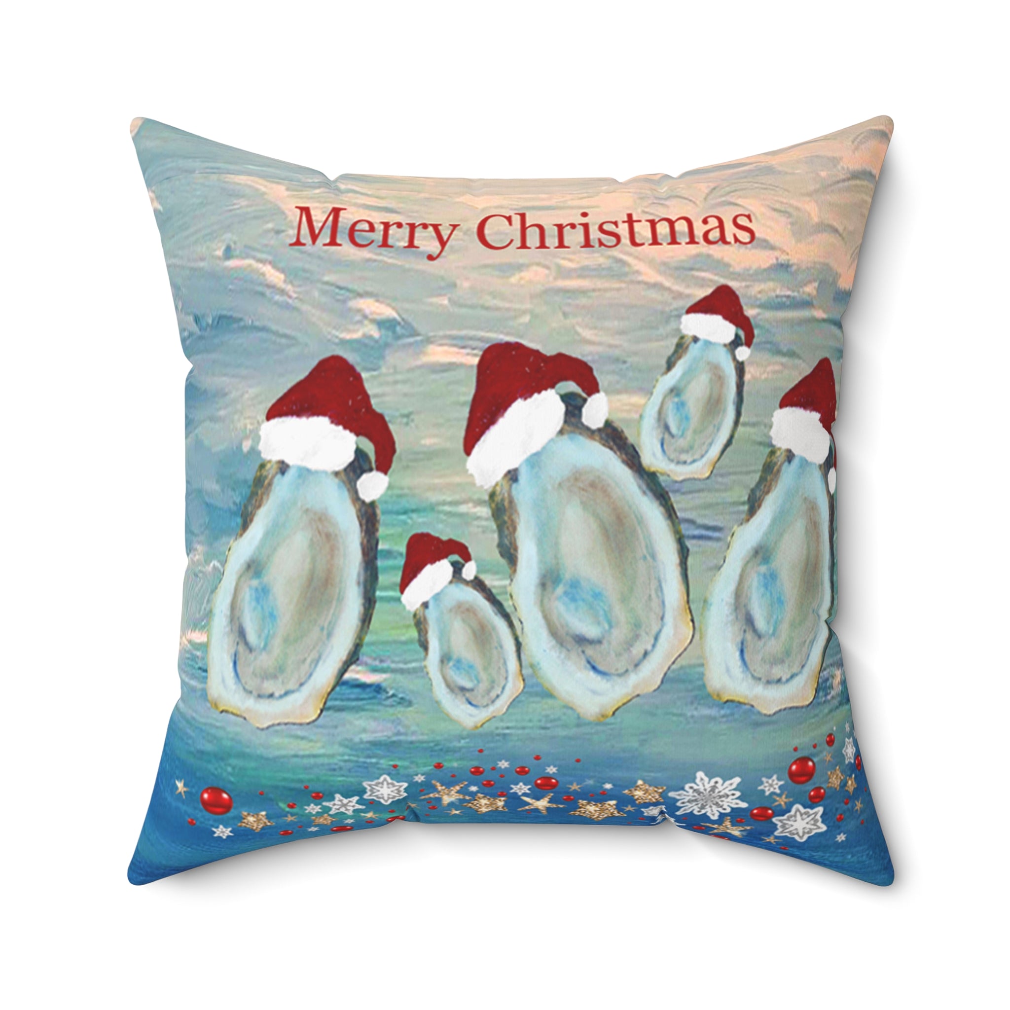 Merry Christmas Oyster Family Holiday Pillow