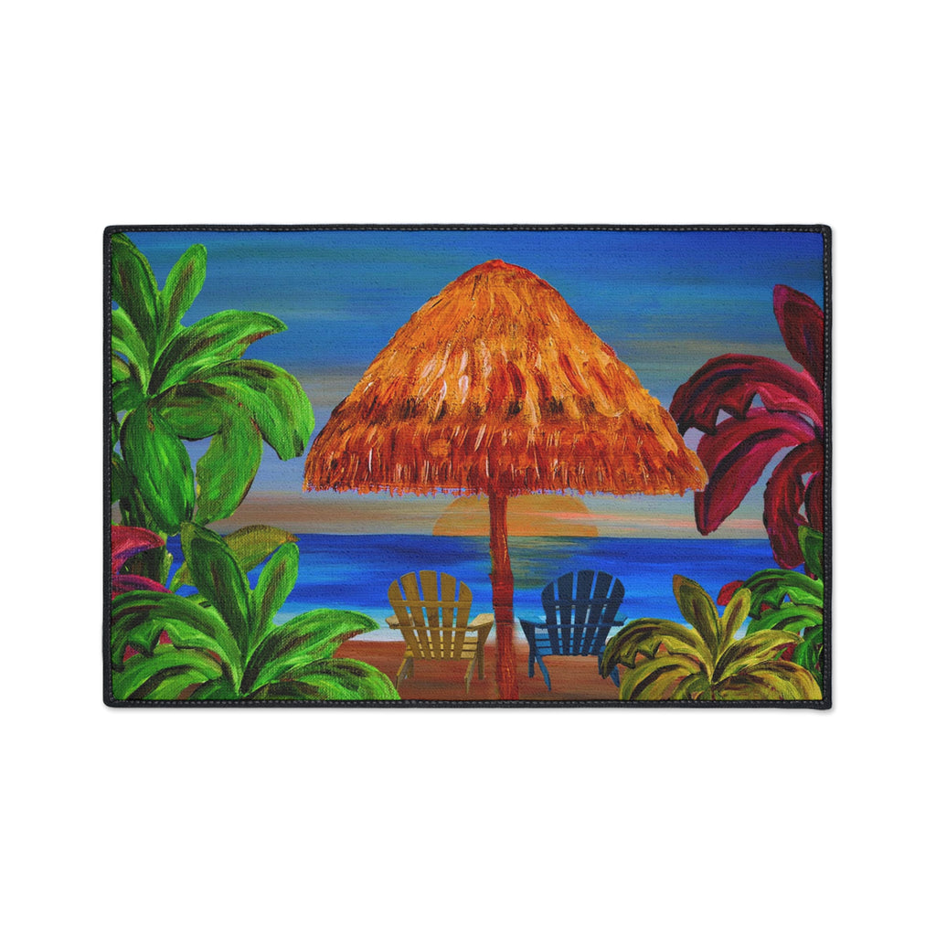 Tropical Beach Floor Mat — Sunset Palapa & Adirondack Chairs Heavy-Duty Door Rug