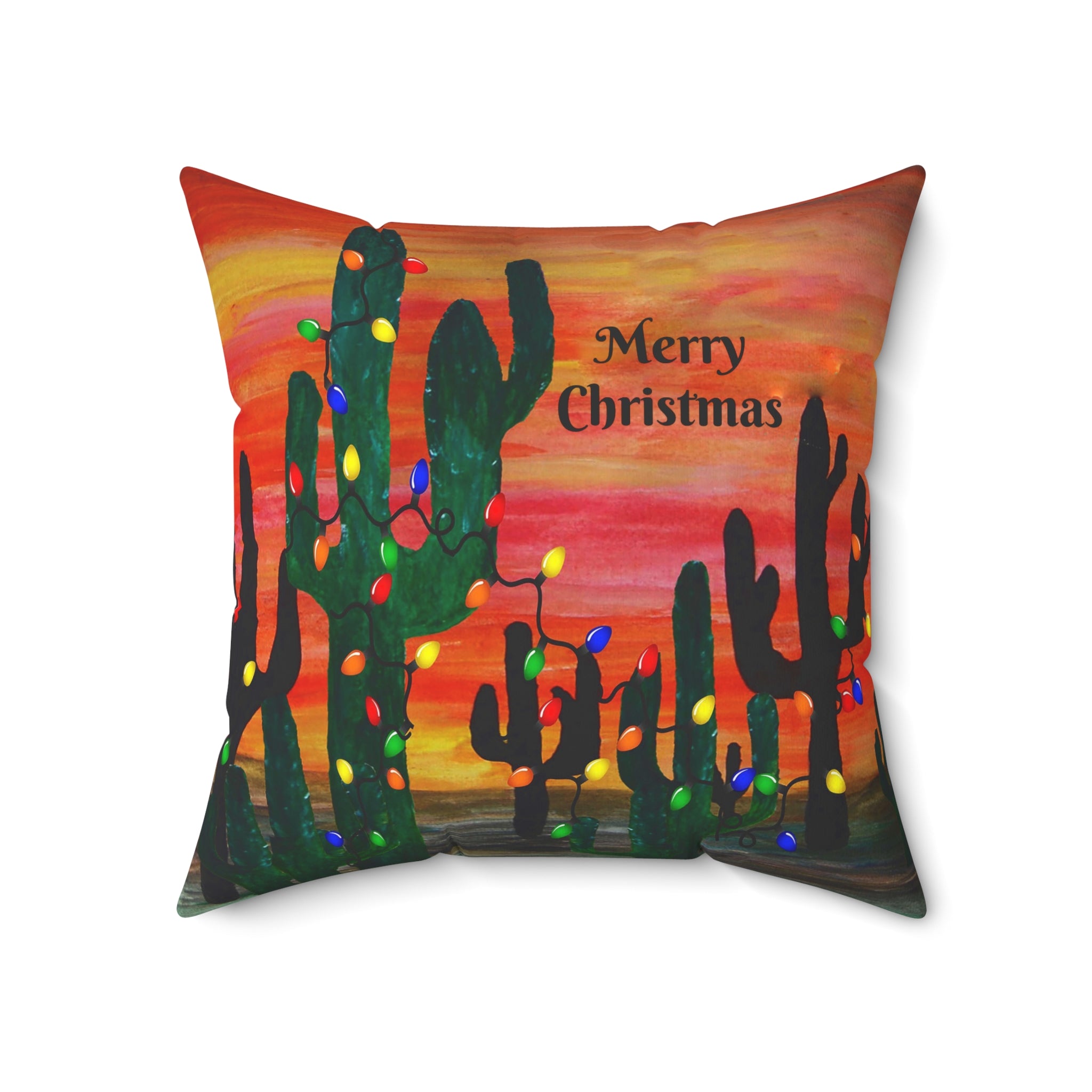 Cactus Christmas Pillow — 'Merry Christmas' Desert Holiday Throw Pillow
