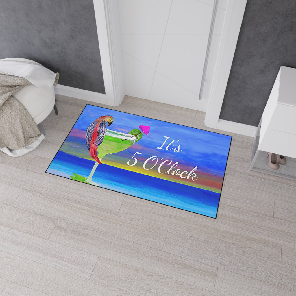 It's 5 O'Clock Parrot Margarita Beach Cocktail Floor Mat - Tropical Parrot Drink Doormat