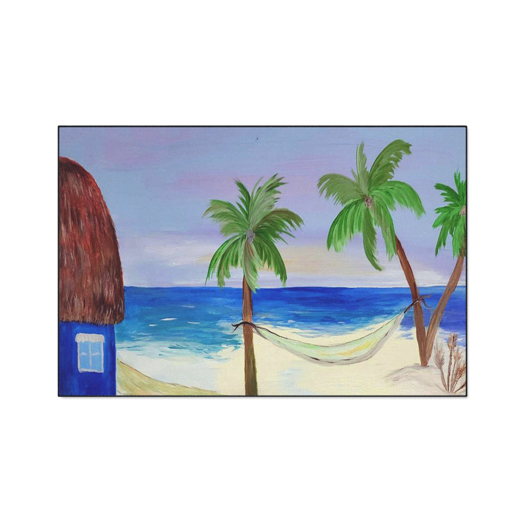 Beach Scene Heavy Duty Floor Mat — Tropical Hammock Palm Tree Doormat