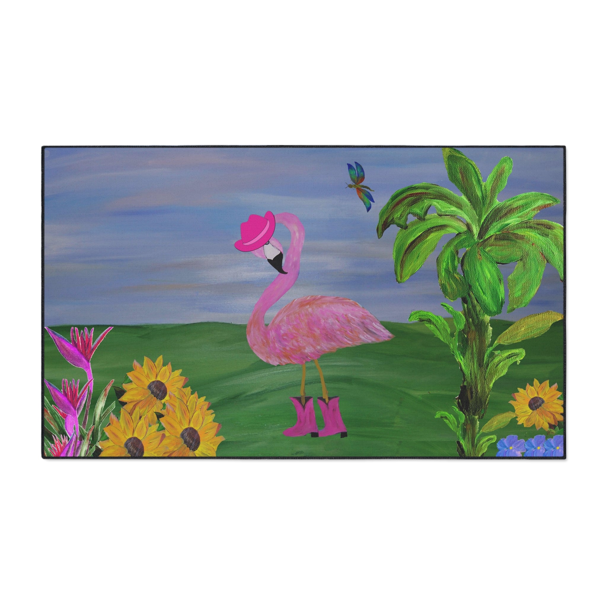 Cowgirl Pink Flamingo in Cowboy boots and hat funny Garden Heavy Duty Floor Mat