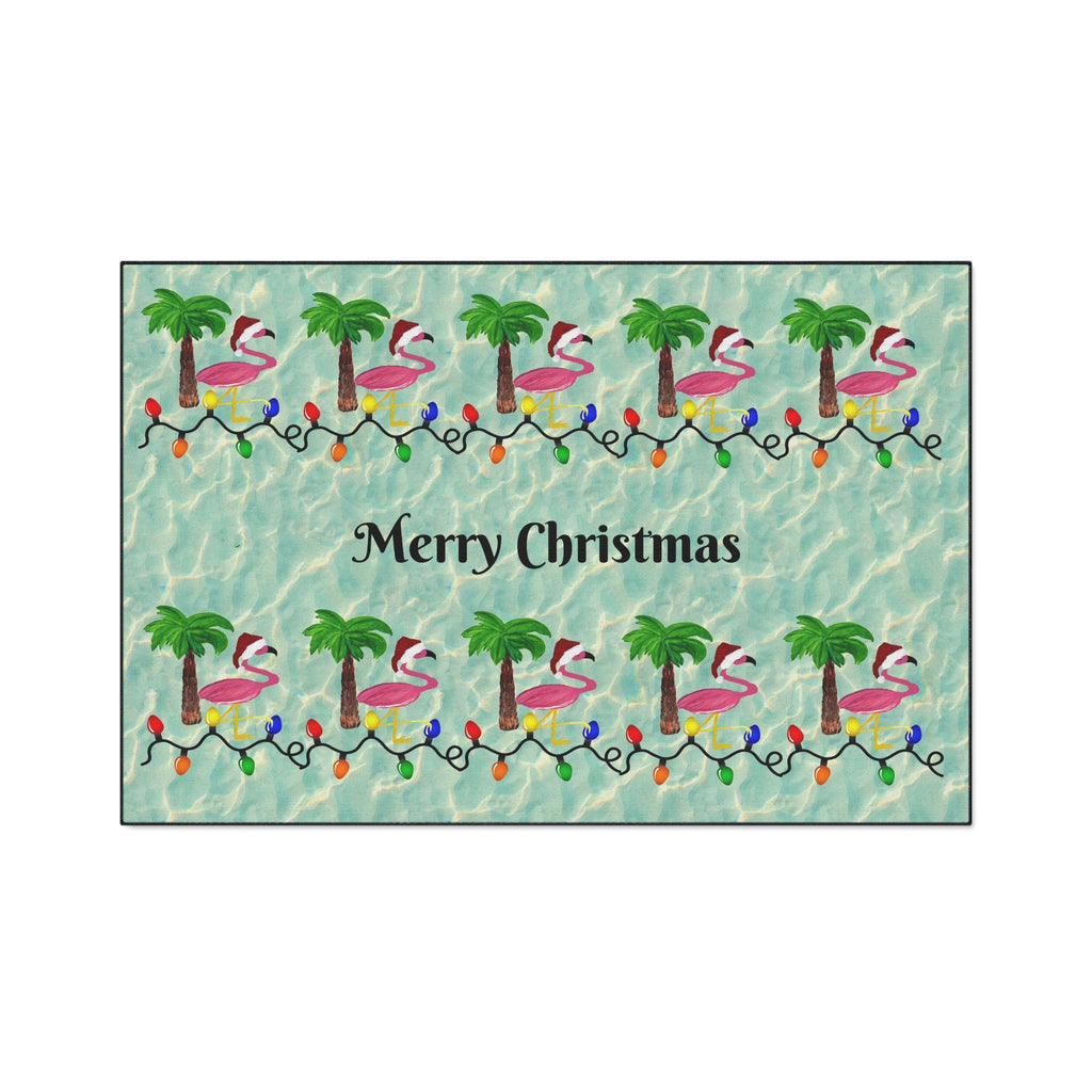 Tropical Flamingo Christmas Floor Mat — Merry Christmas Poolside Doormat