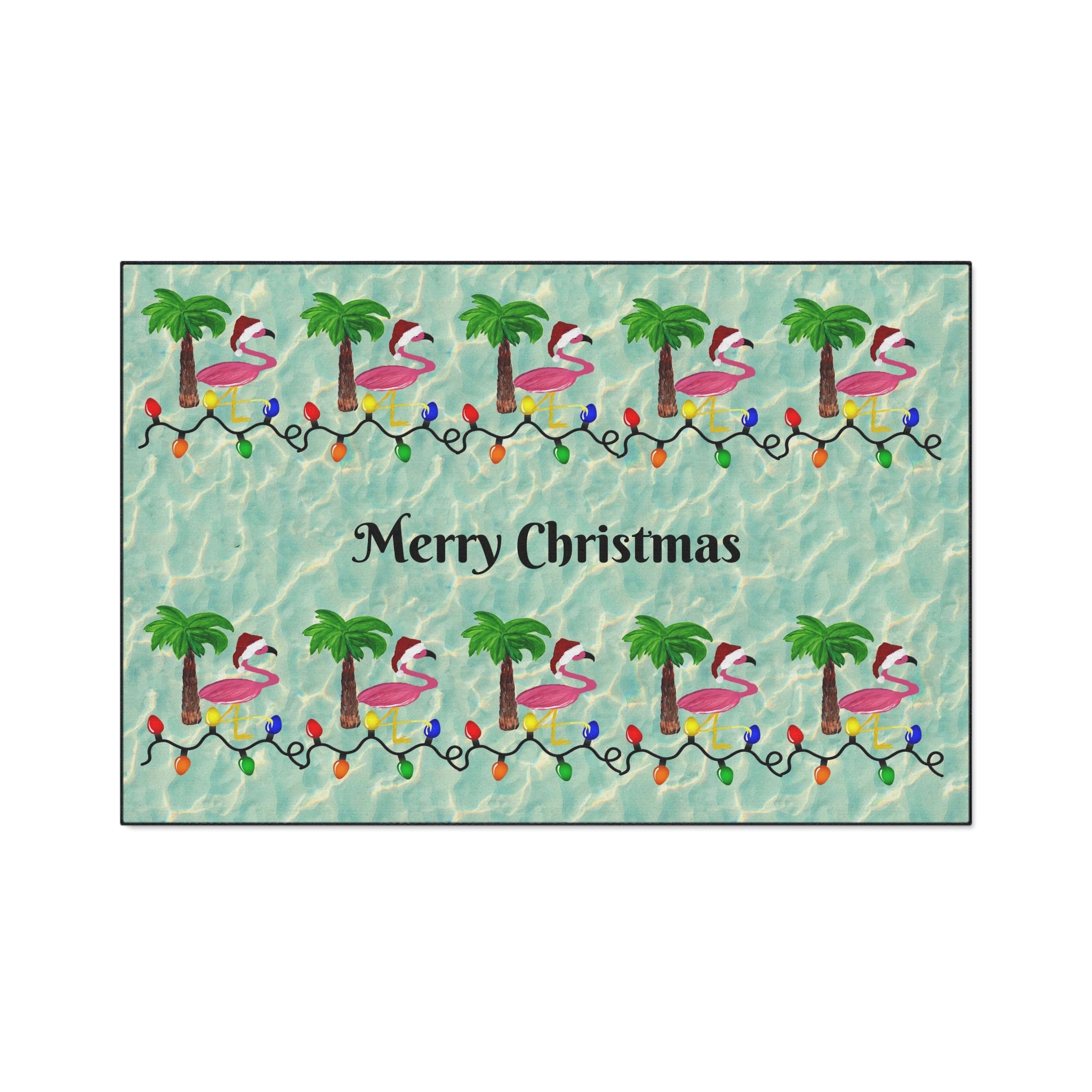 Tropical Flamingo Christmas Floor Mat — Merry Christmas Poolside Doormat