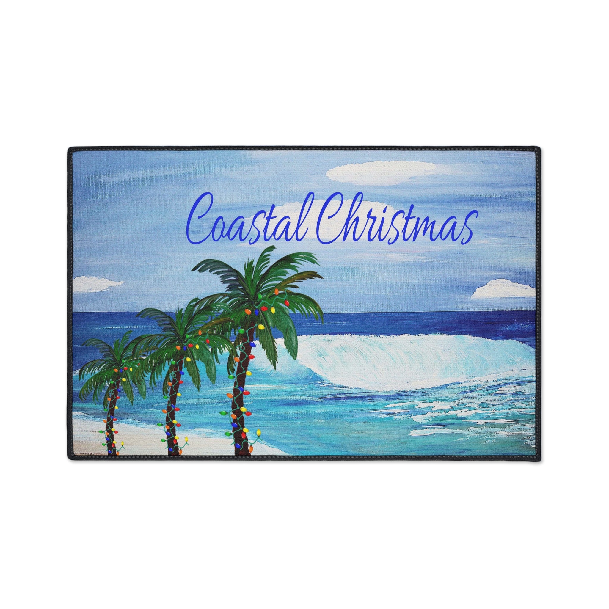 Coastal Christmas Floor Mat — Beach Palm Trees Holiday Doormat