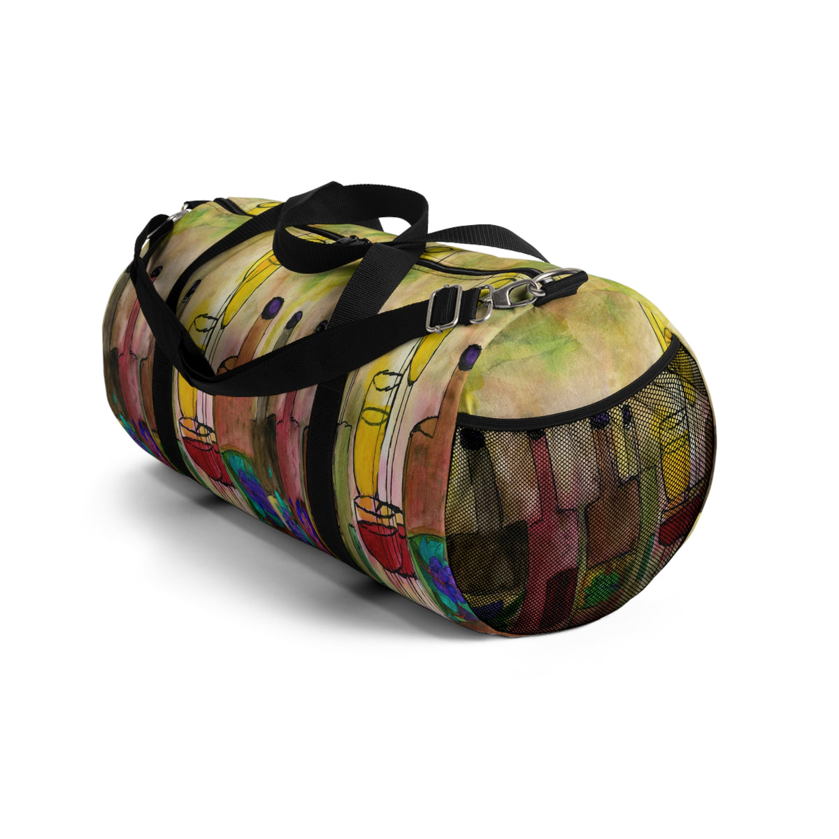 Wine Bottle Art Duffel Bag — Colorful Vineyard Travel Gym Bag
