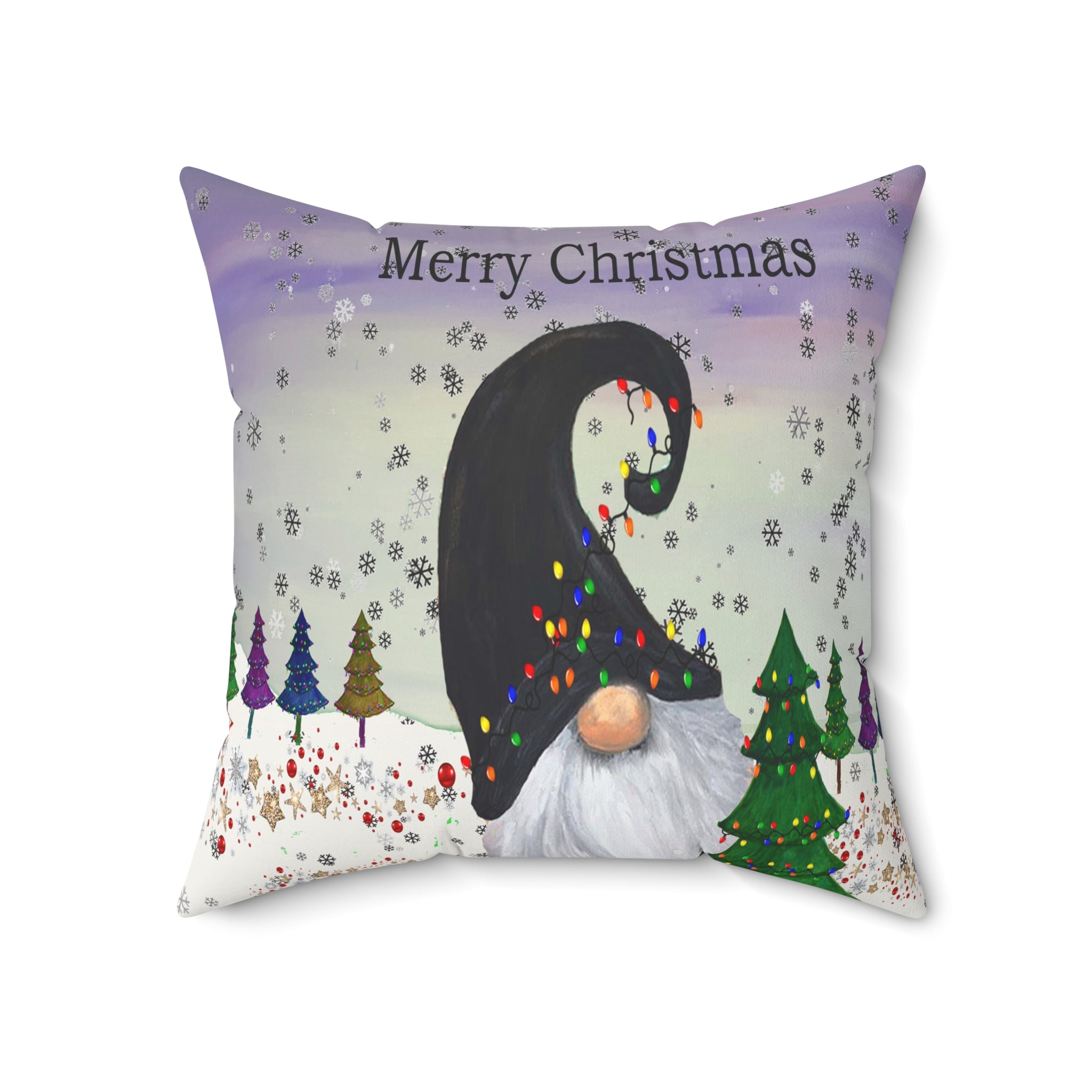Merry Christmas Gnome Throw Pillow – Holiday Decorative Cushion with Festive Lights