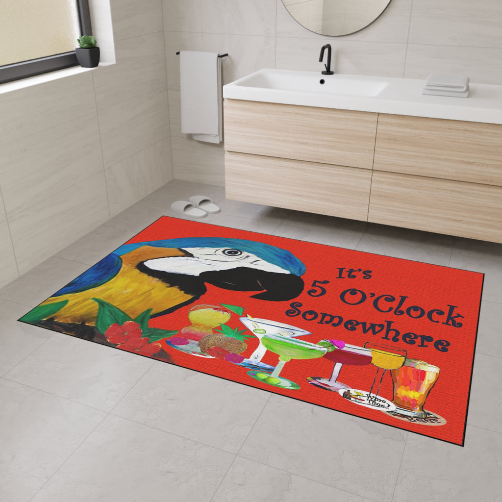 Doormat - "It's 5 O'Clock Somewhere" Parrot Cocktail Heavy Duty Floor Mat
