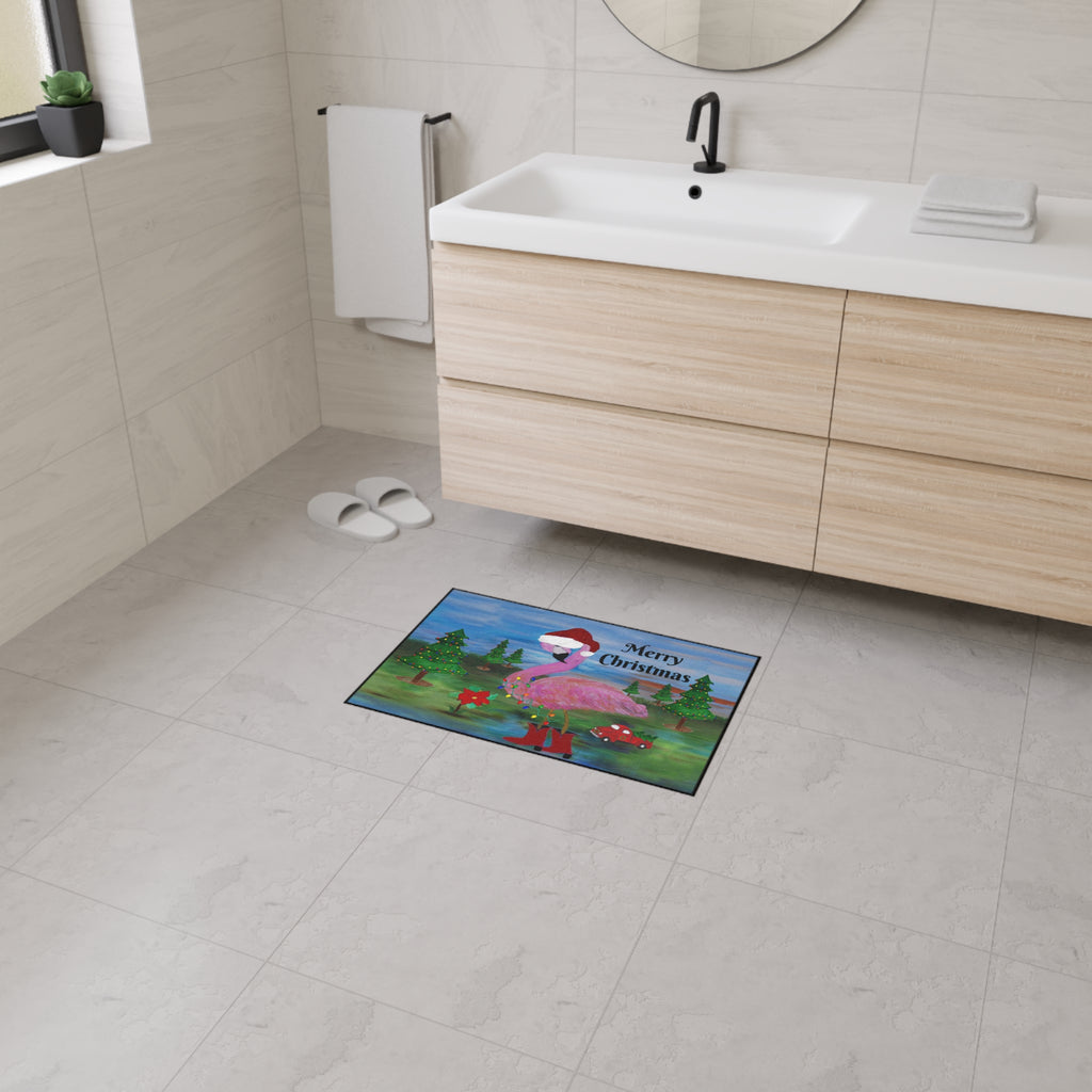 Christmas Flamingo Floor Mat - Merry Christmas Holiday Doormat
