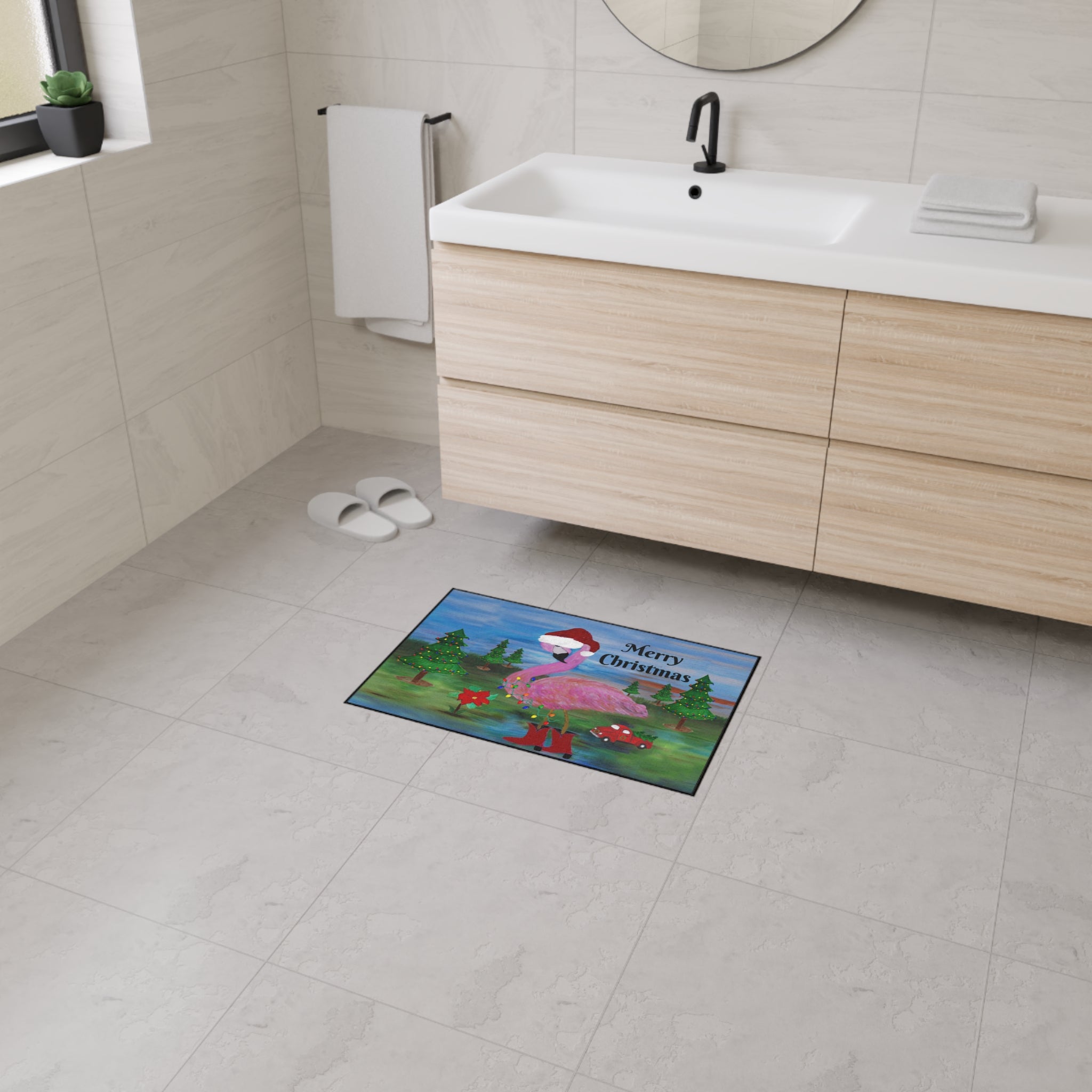 Christmas Flamingo Floor Mat - Merry Christmas Holiday Doormat