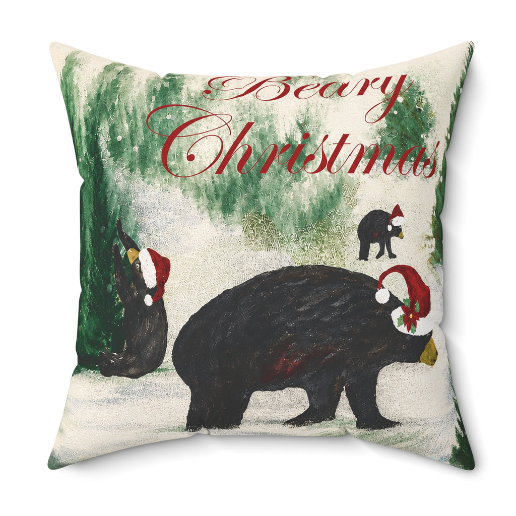 Beary Christmas Decorative Pillow — Holiday Black Bear Throw Pillow