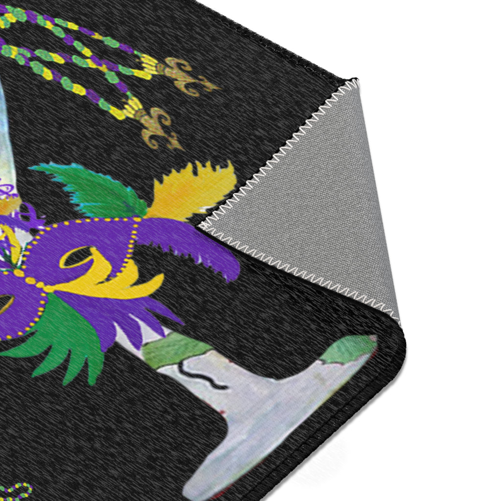Mardi Gras Cocktail Area Rug — "Happy Mardi Gras" Festive Party Mat