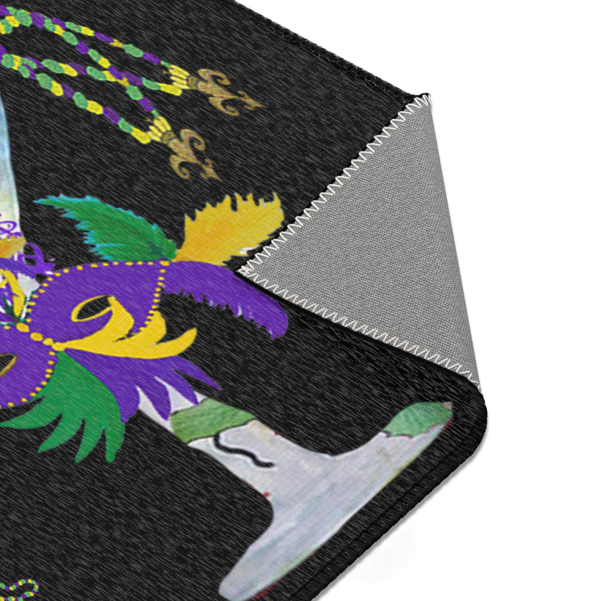 Mardi Gras Cocktail Area Rug — "Happy Mardi Gras" Festive Party Mat