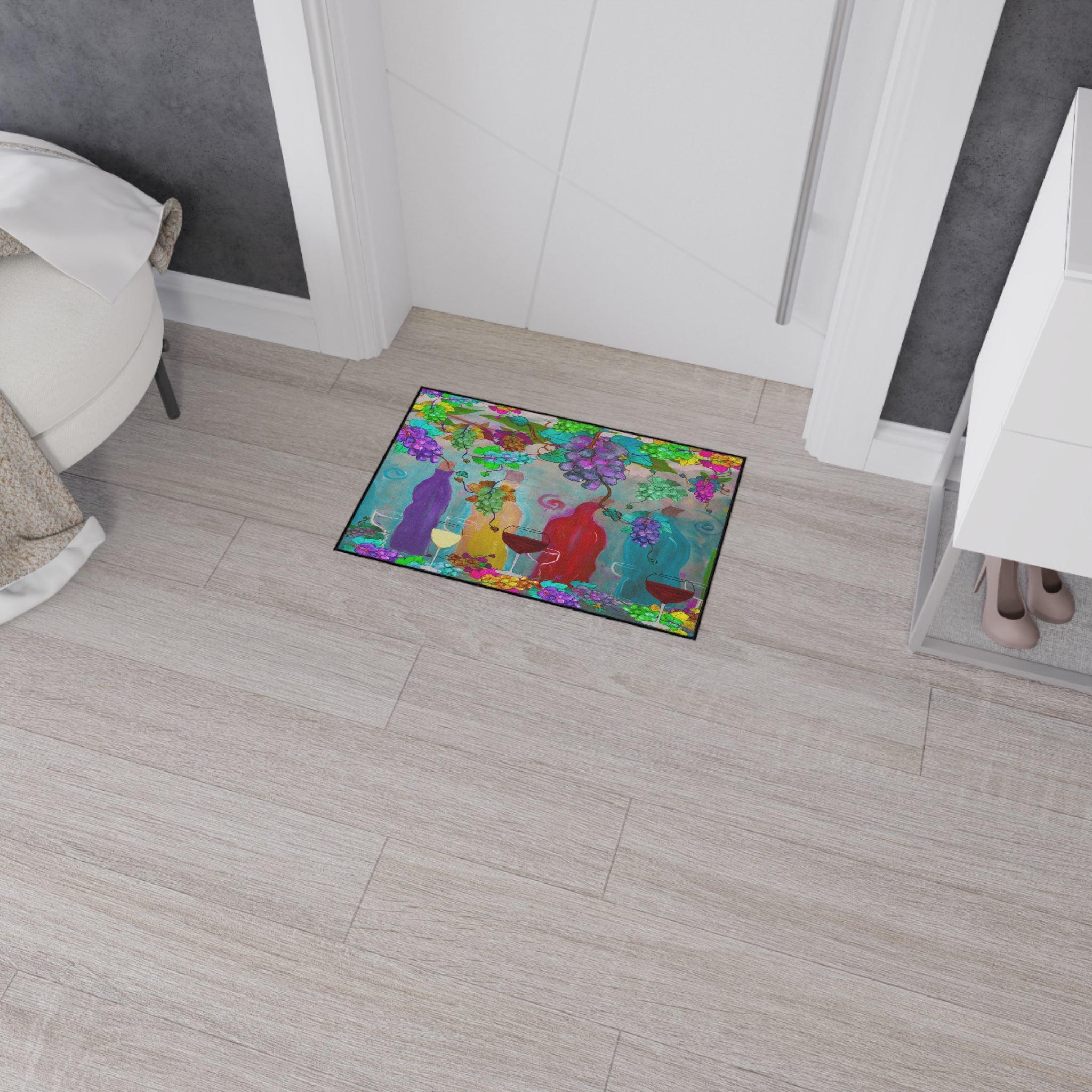 Wine & Grapes Heavy Duty Floor Mat — Colorful Vineyard Kitchen Rug