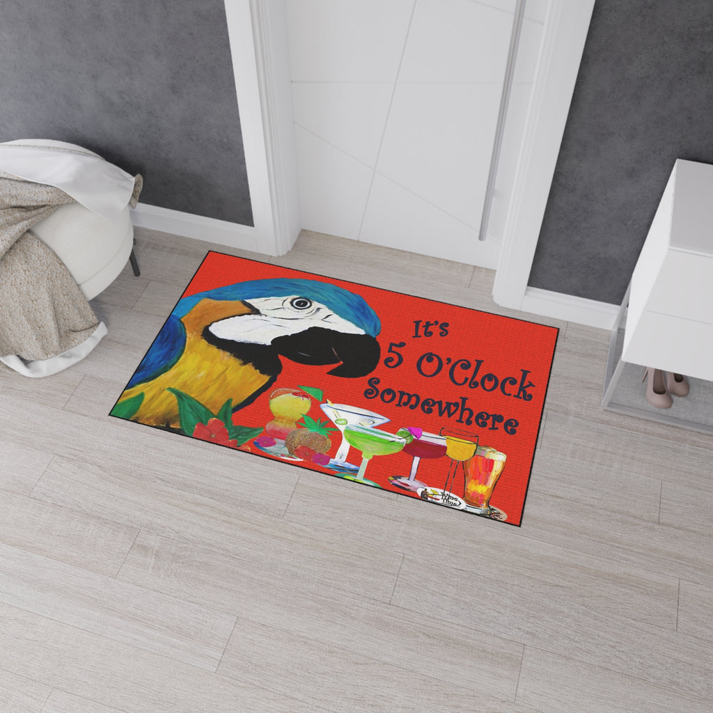 Doormat - "It's 5 O'Clock Somewhere" Parrot Cocktail Heavy Duty Floor Mat