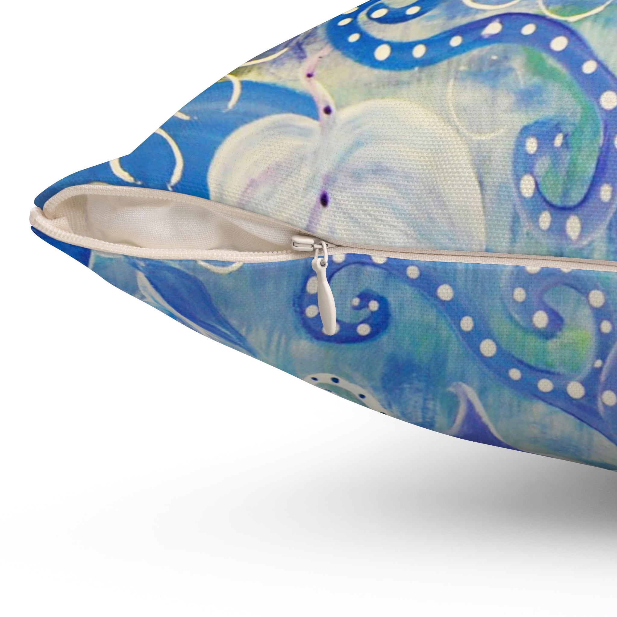 Blue Violet Floral Heart Pillow — Decorative Square Throw Pillow
