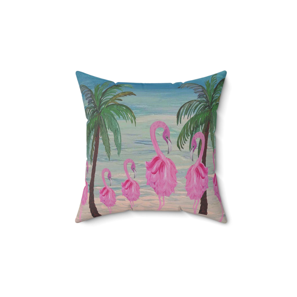 Tropical Flamingo Pillow - Pink Flamingo Beach Decorative Throw Pillow