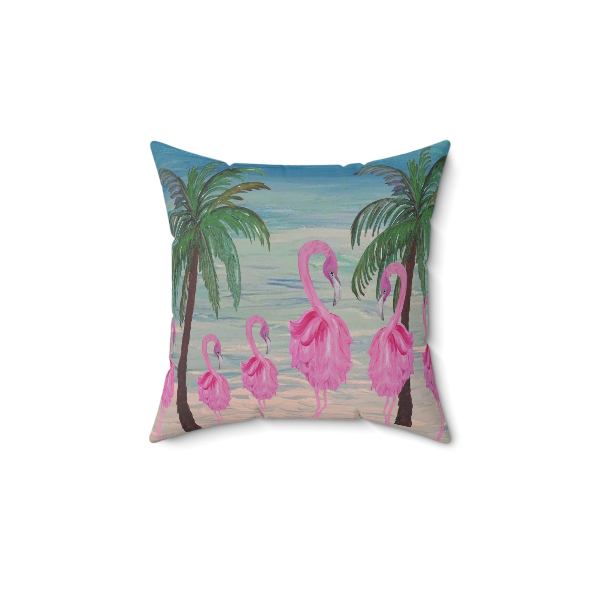 Tropical Flamingo Pillow - Pink Flamingo Beach Decorative Throw Pillow
