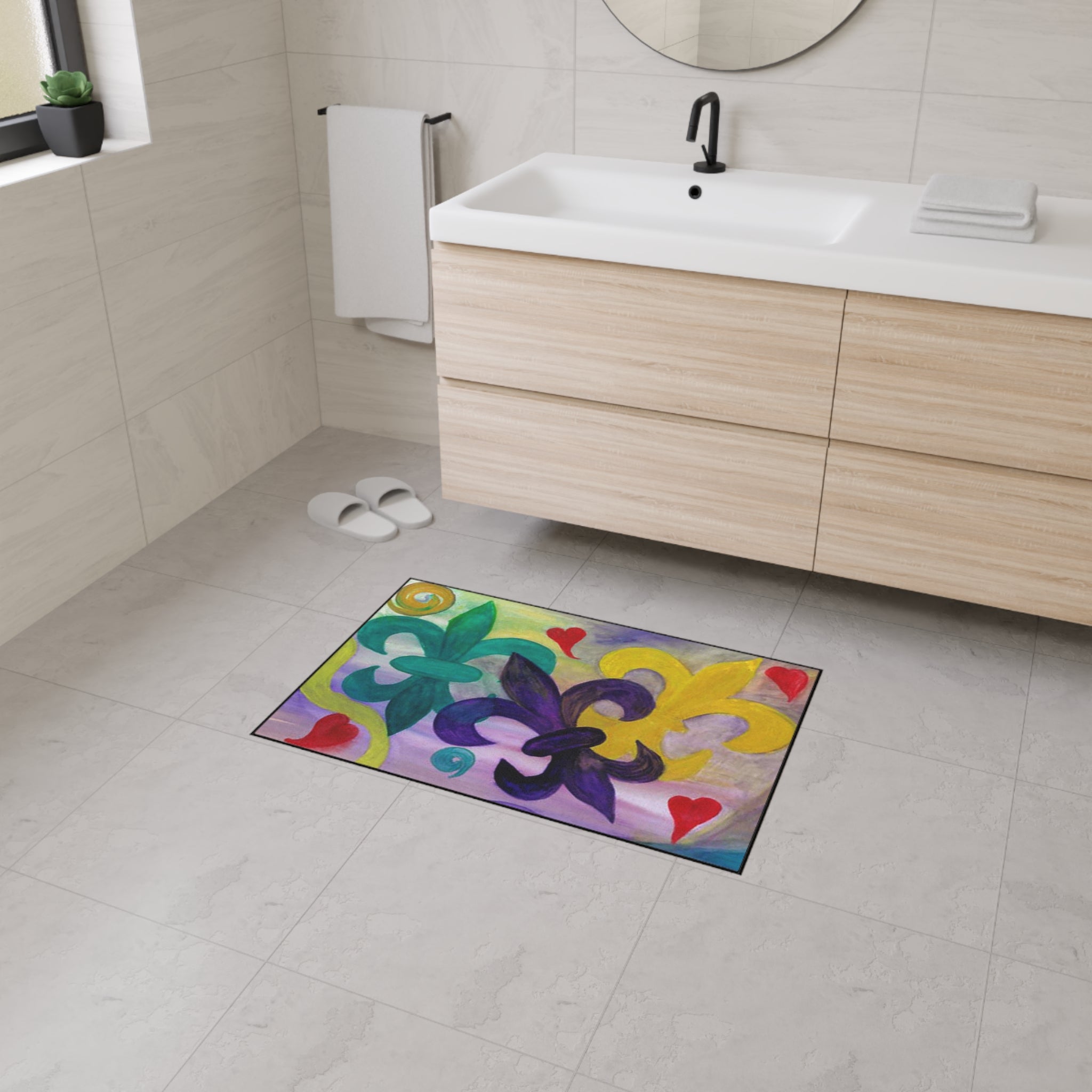 Mardi Gras Fleur-de-Lis Heavy Duty Floor Mat — Colorful Hearts & Fleur Design