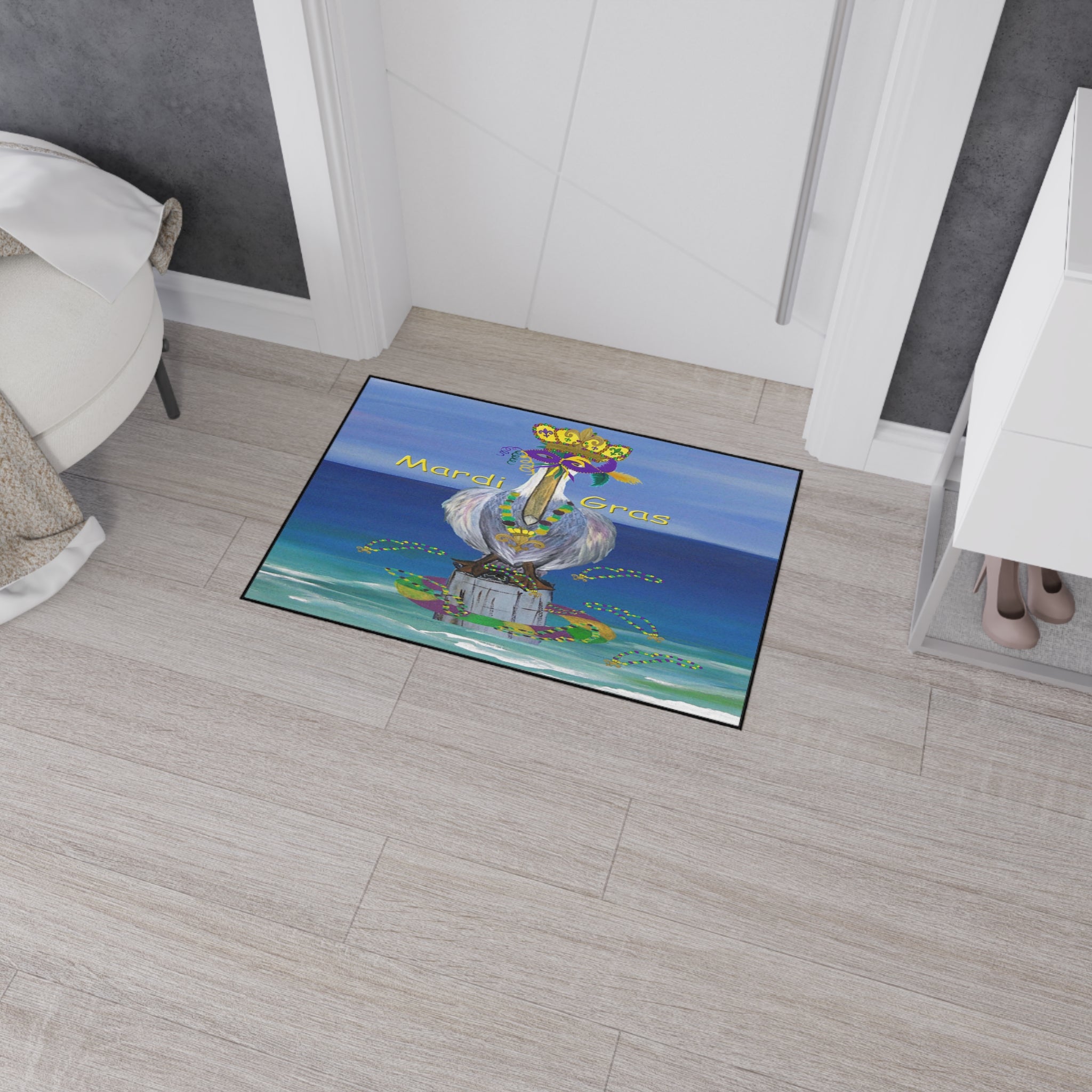 Mardi Gras Crowned Pelican Beach Heavy-Duty Floor Mat
