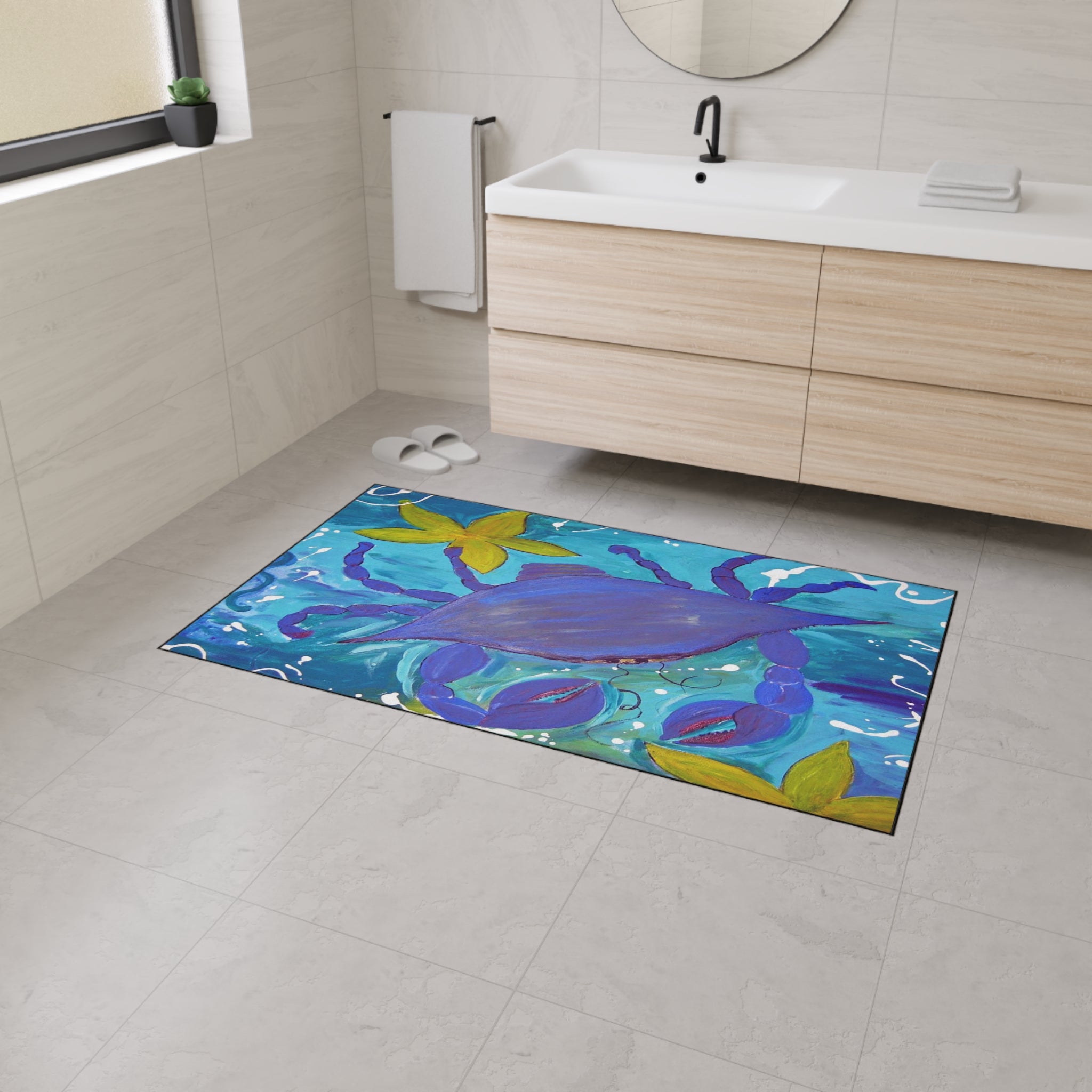 Beach Crab Island and starfish Heavy-Duty Floor Mat — Vibrant Coastal Entry Rug