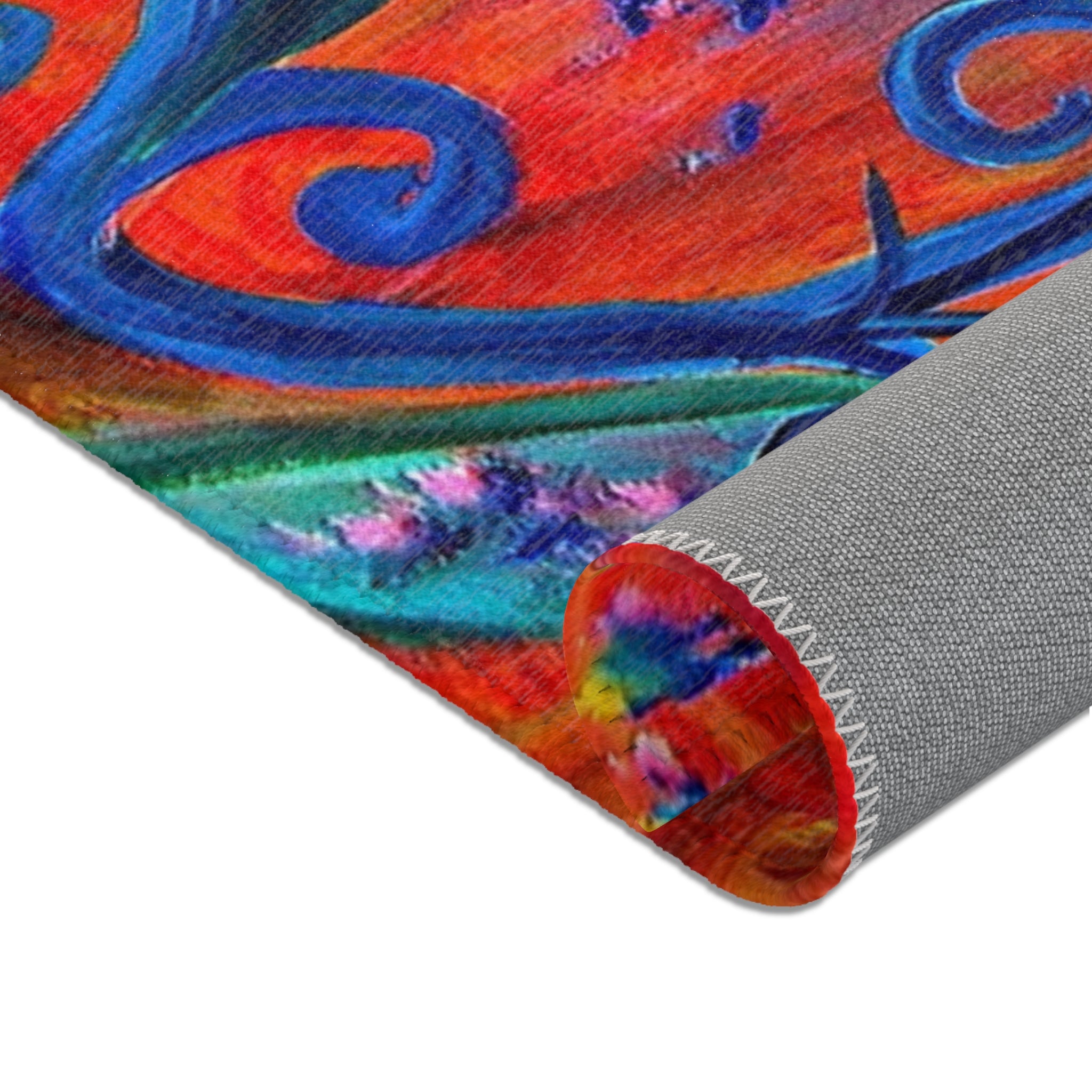 Vibrant Floral Area Rug — Colorful Bohemian Flower Swirl Mat