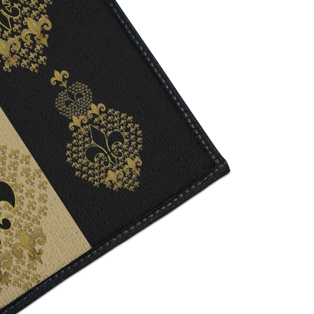Fleur-de-Lis Heavy Duty Floor Mat — Black & Gold Decorative Entry Rug