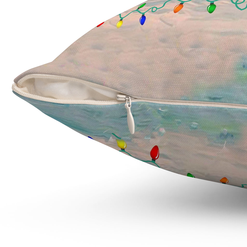 Tropical flamingo and Holiday lights clearwater beach Spun Polyester Square Pillow