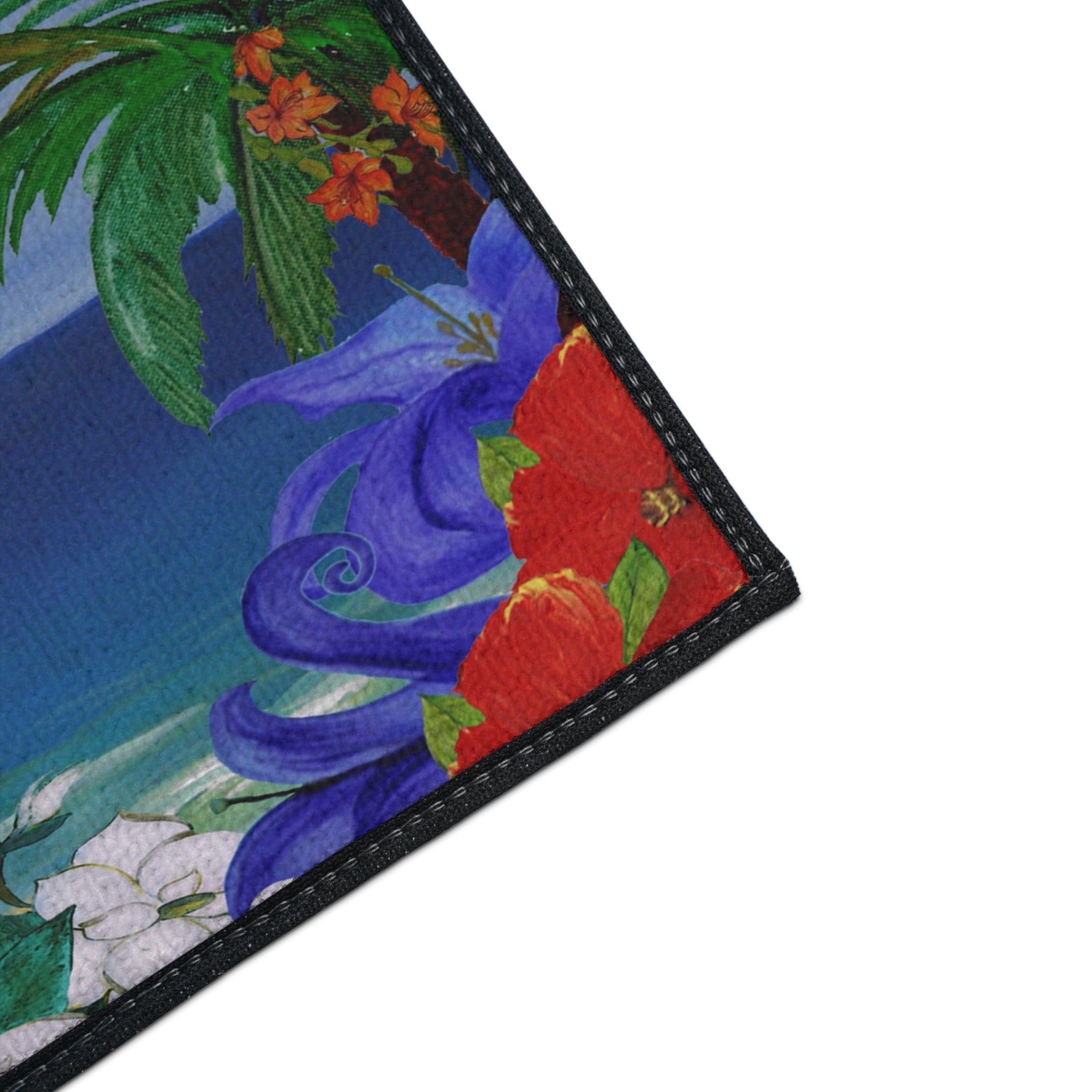 Tropical Beach Floor Mat — Heavy-Duty Outdoor/Indoor Doormat with Palm Trees & Floral Design